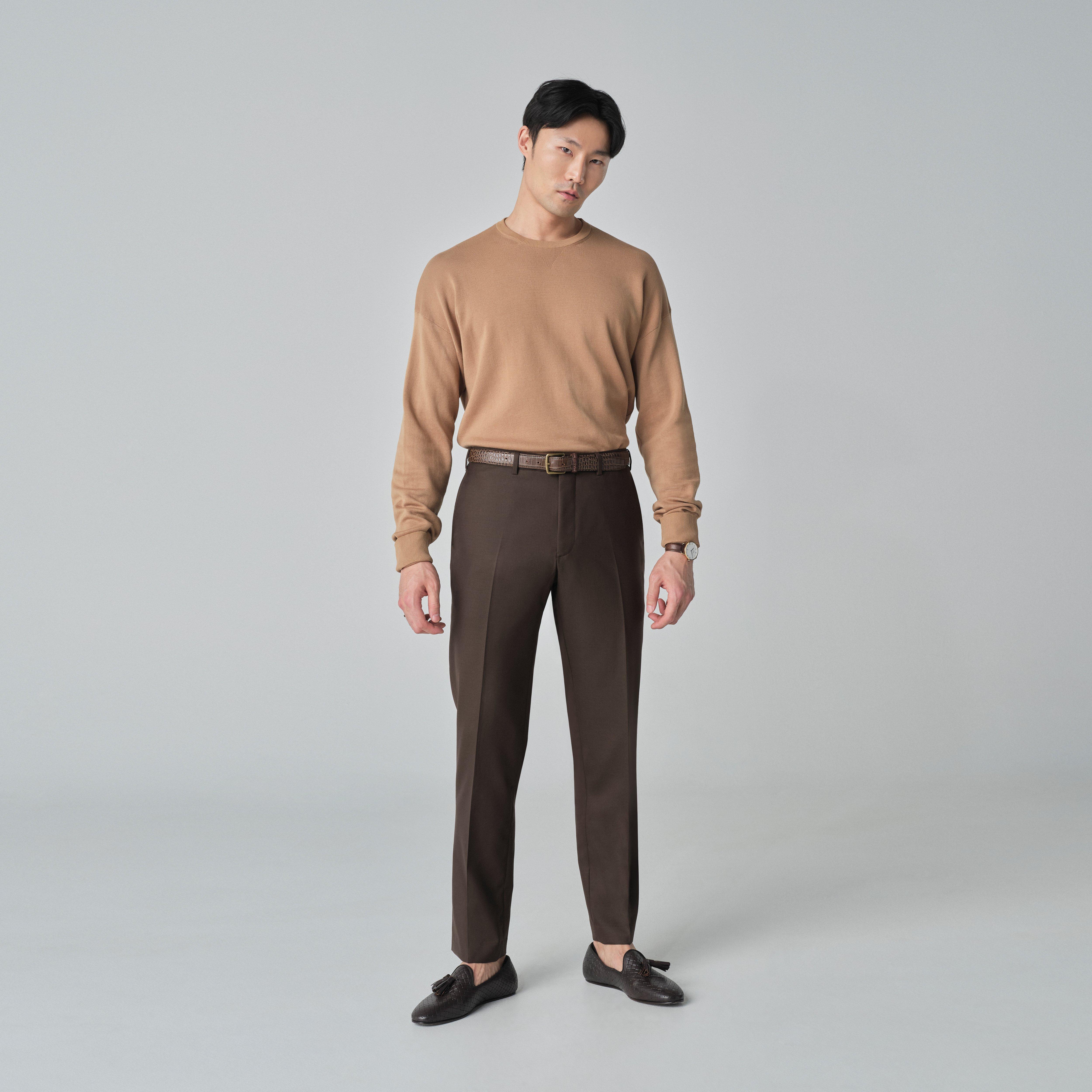 brown dress slacks Indochino Men's Custom Harrogate Dark Pants From Hickey Freeman