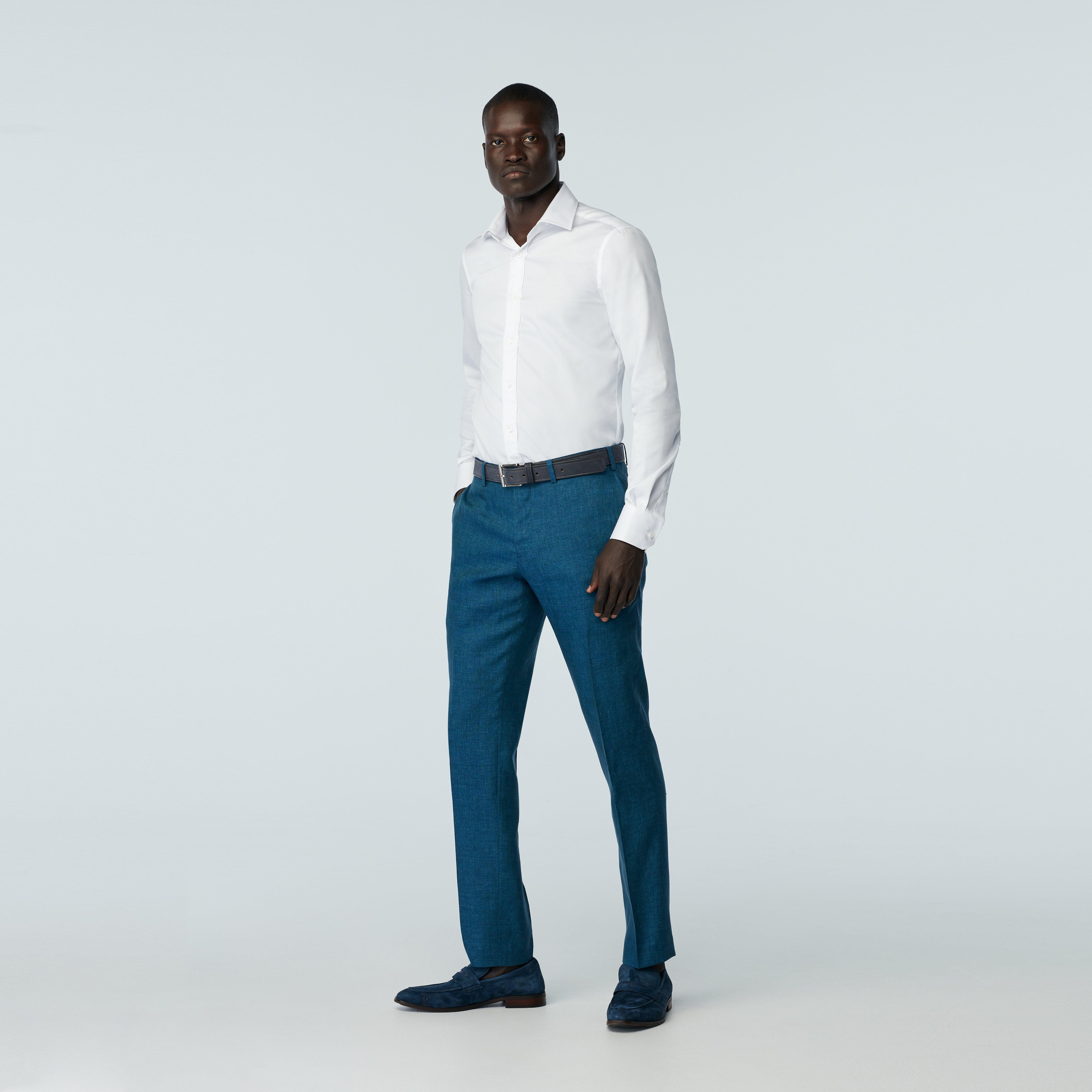 Custom Pants Made For You Madesimo Linen Teal Pants INDOCHINO