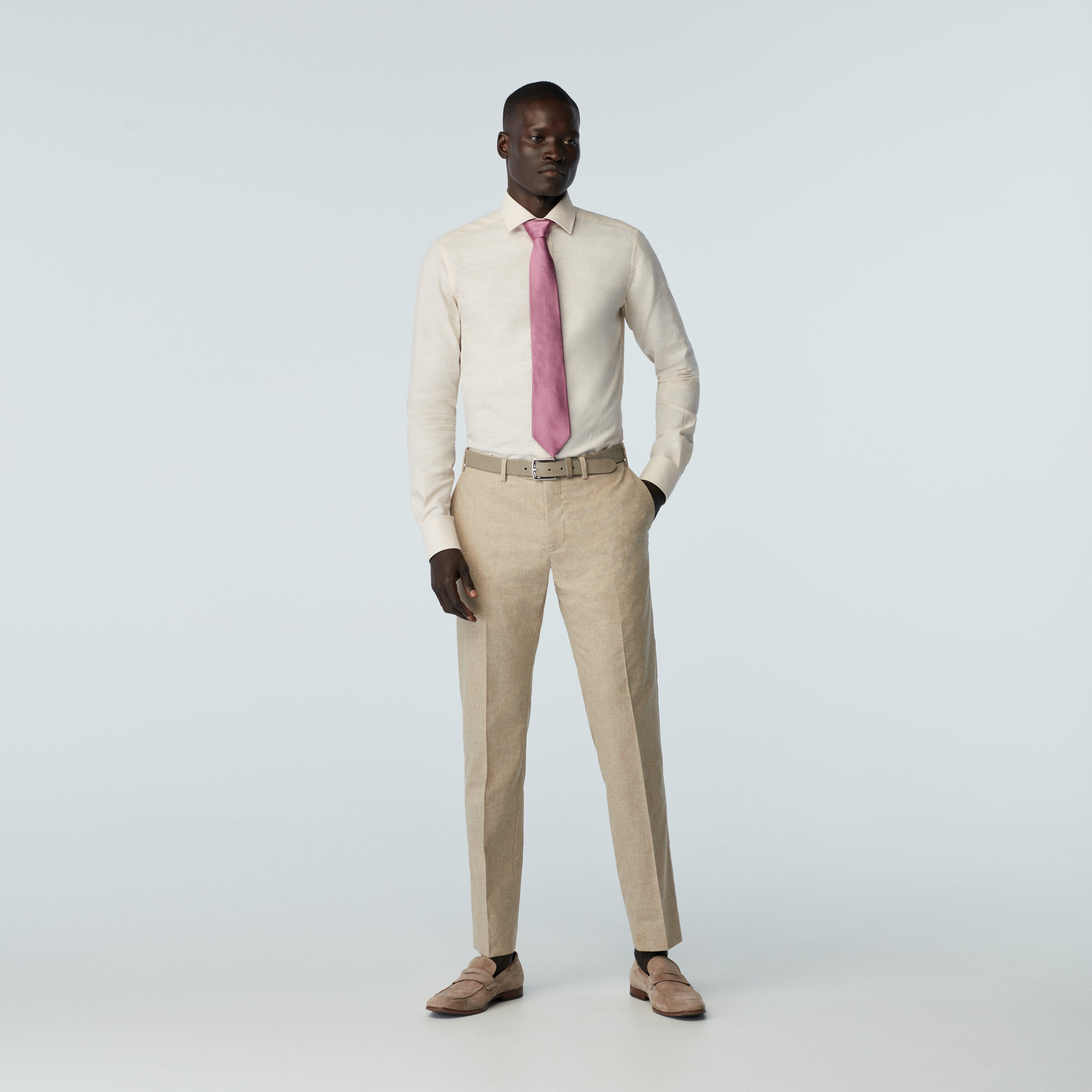 Men's Custom Suits - Montella Wool Cotton Silk Sand Pants | INDOCHINO