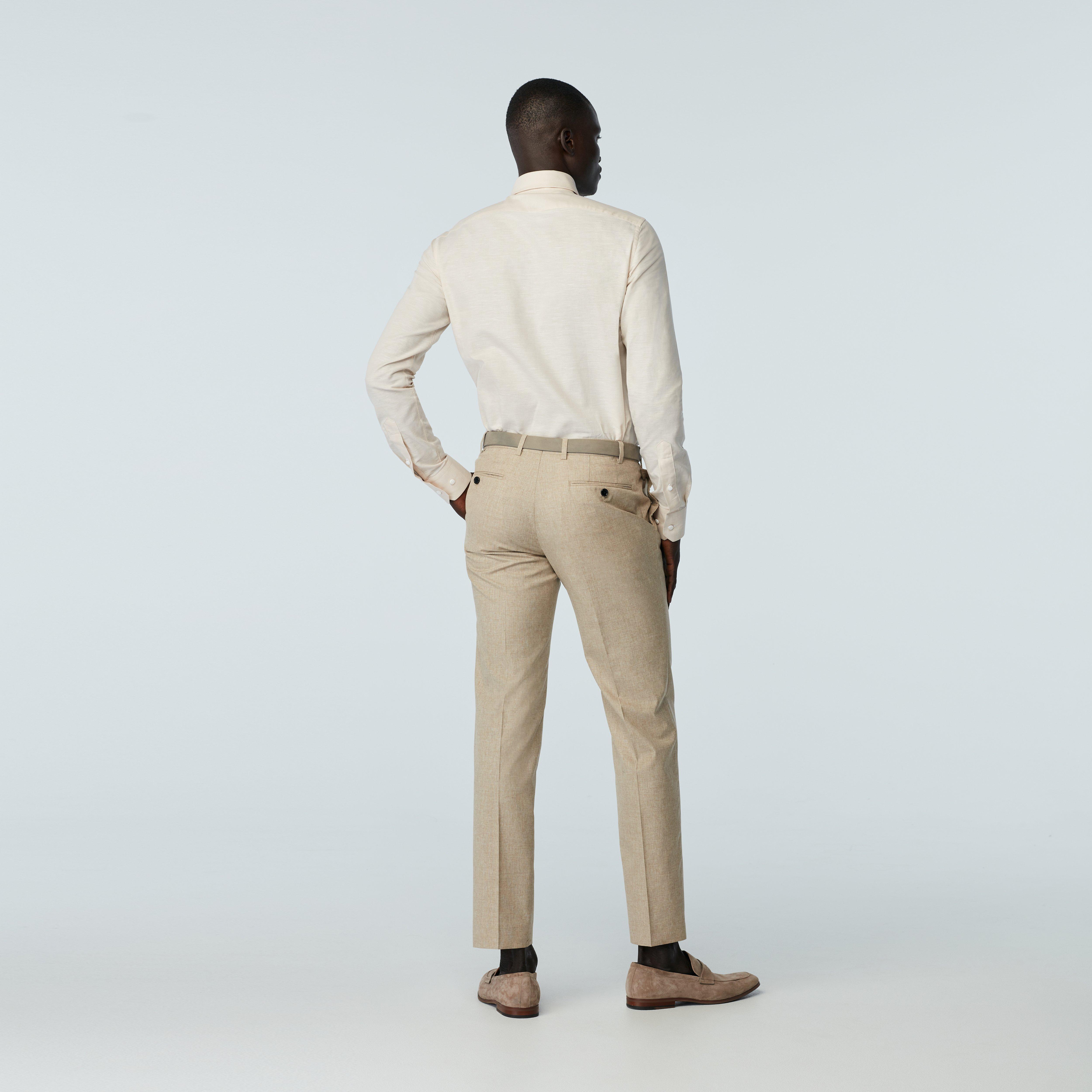 Men's Custom Suits - Montella Wool Cotton Silk Sand Pants | INDOCHINO