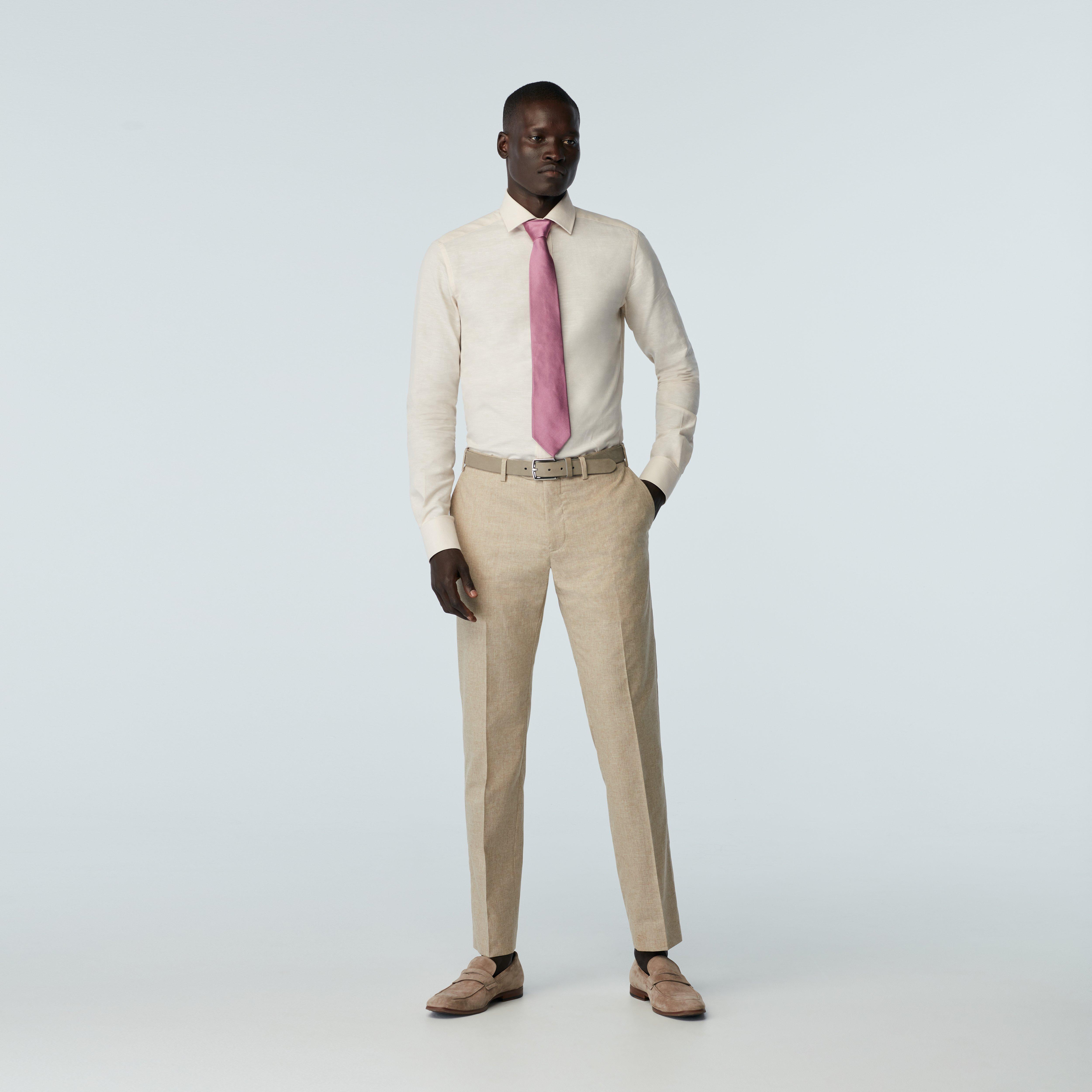 Men's Custom Suits - Montella Wool Cotton Silk Sand Suit | INDOCHINO