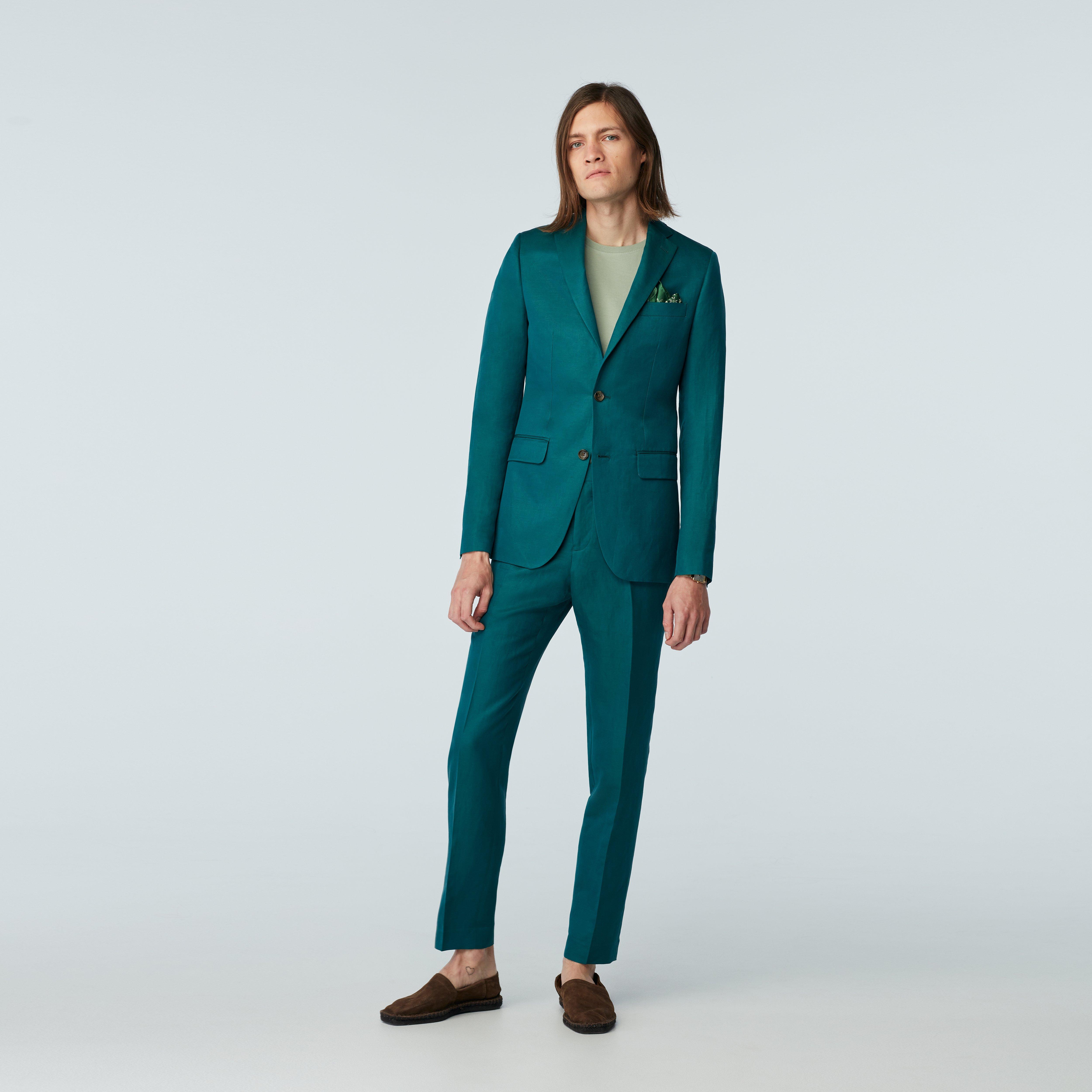 Custom Suits Made For You - Kentford Linen Silk Teal Suit | INDOCHINO