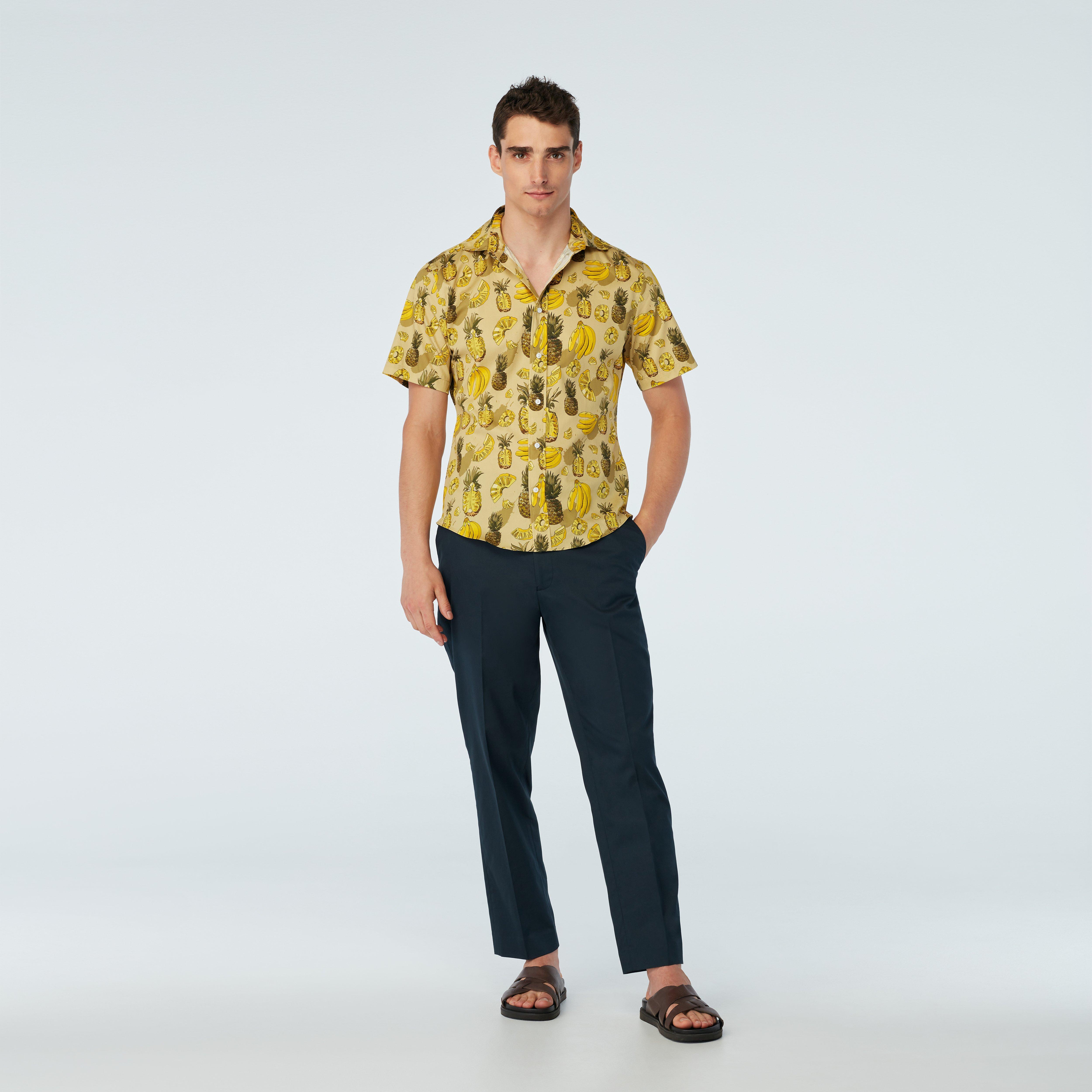 pineapple dress shirt Japanese Navy and White Pineapple Print Shirt