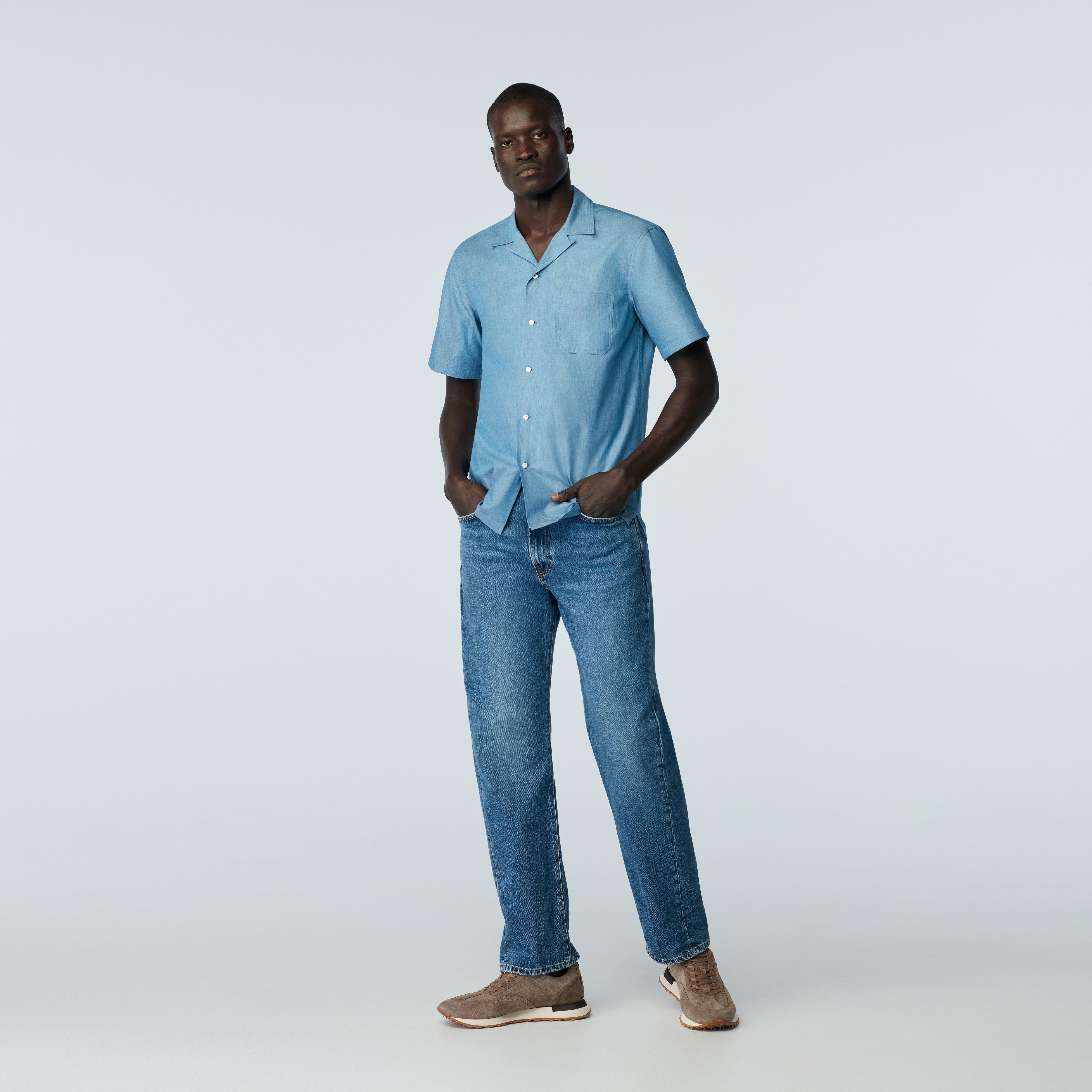 Indochino Men's Custom Lea Washed Light Blue Camp Shirt