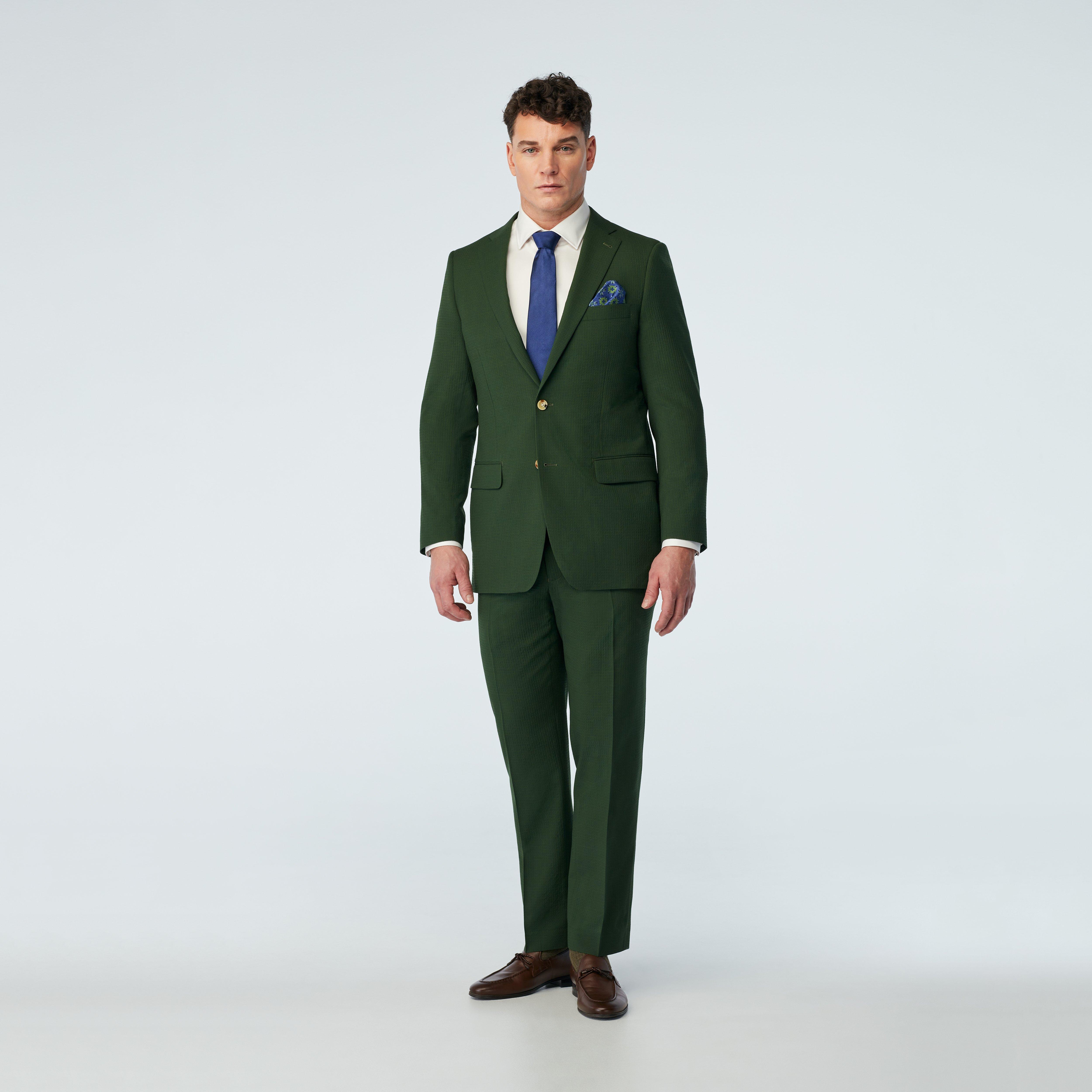 Custom Suits Made For You - Loddon Waffle Check Olive Suit | INDOCHINO