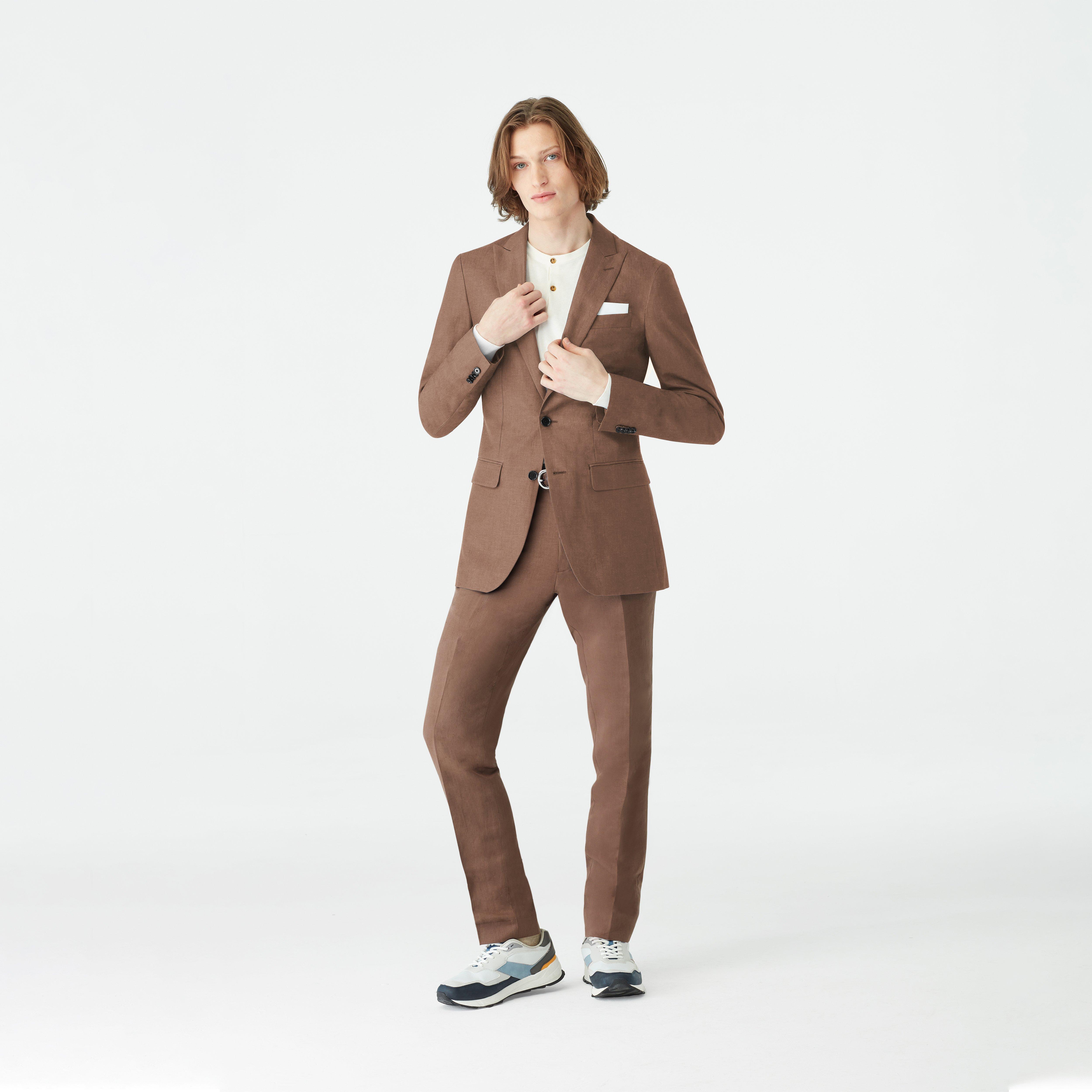 Olive Green Men's Linen Suit Tuxedos Prom Business Work Set Blazer Pants  Custom | eBay
