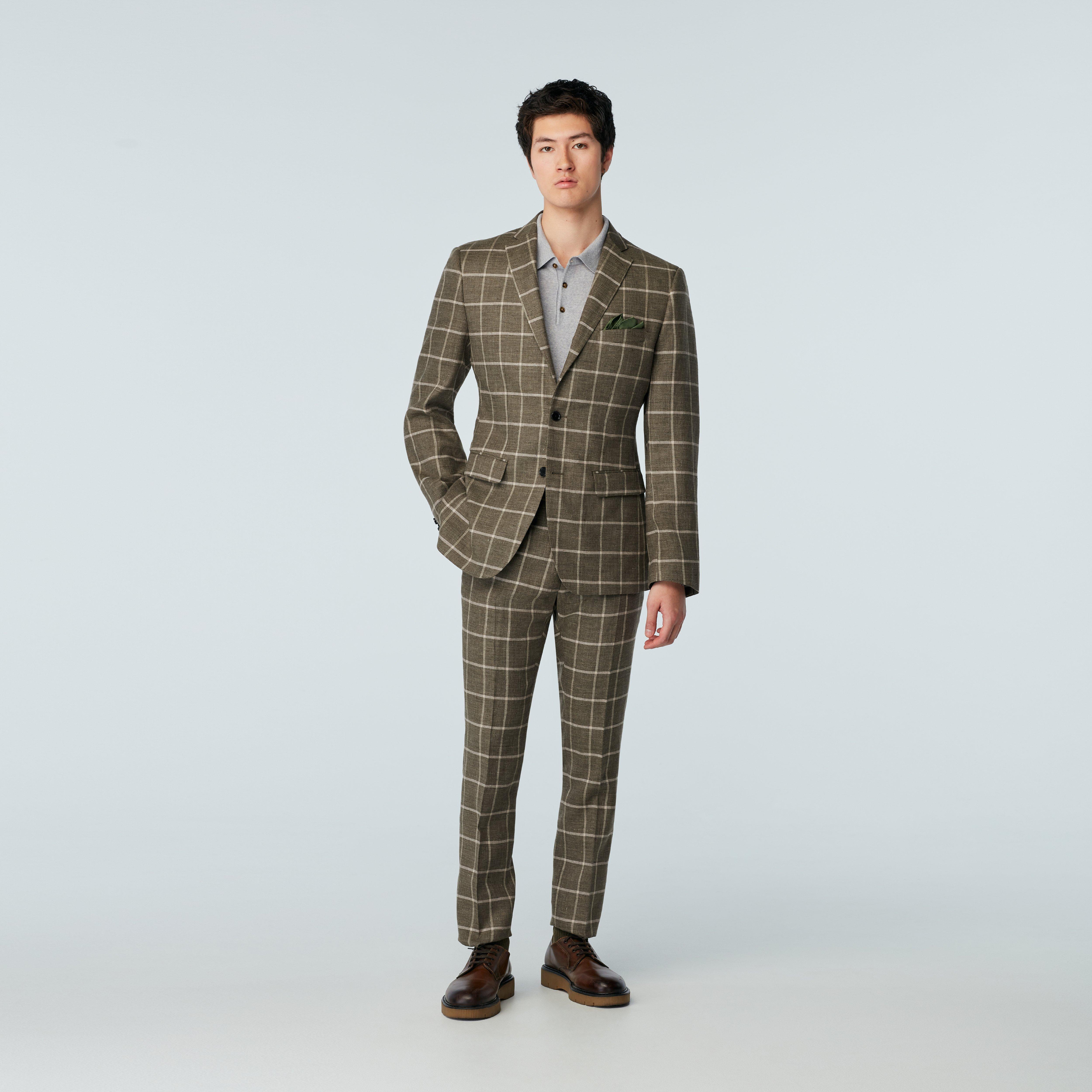Custom Suits Made For You - Madesimo Linen Windowpane Olive Suit