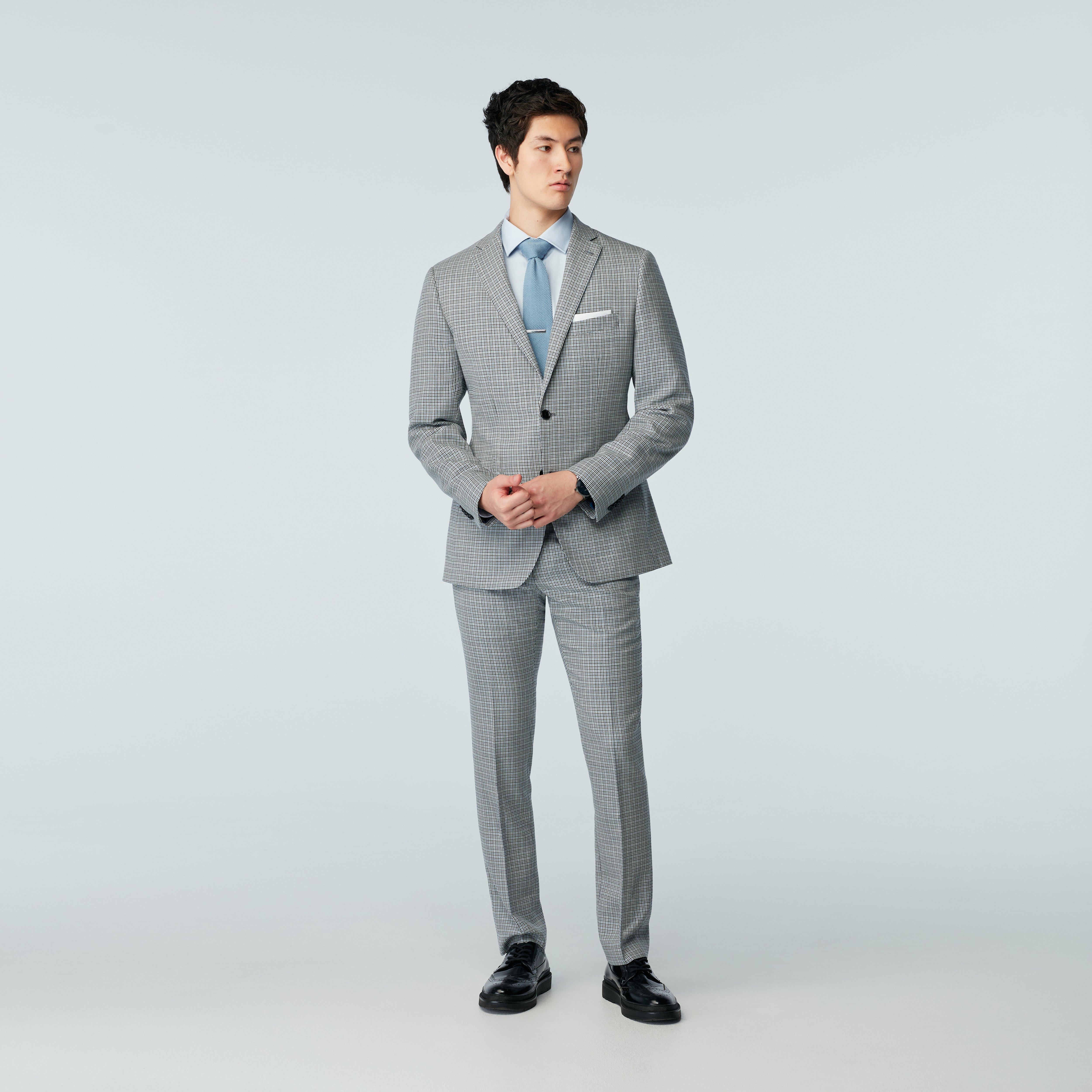 Custom Suits Made For You - Lambourn Wool Linen Dobby Blue Suit | INDOCHINO