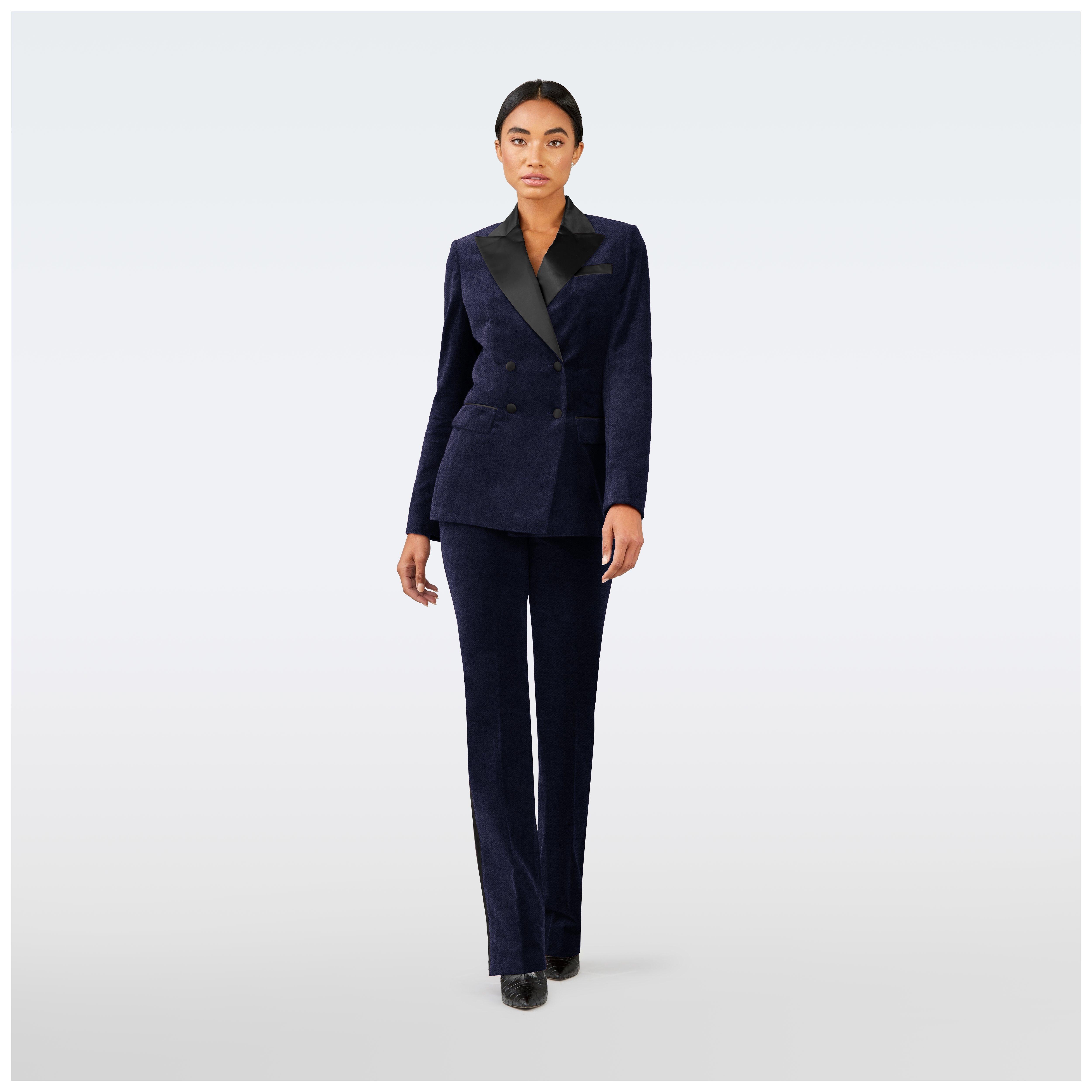 Indochino Women's Custom Harford Velvet Navy Tuxedo Suit