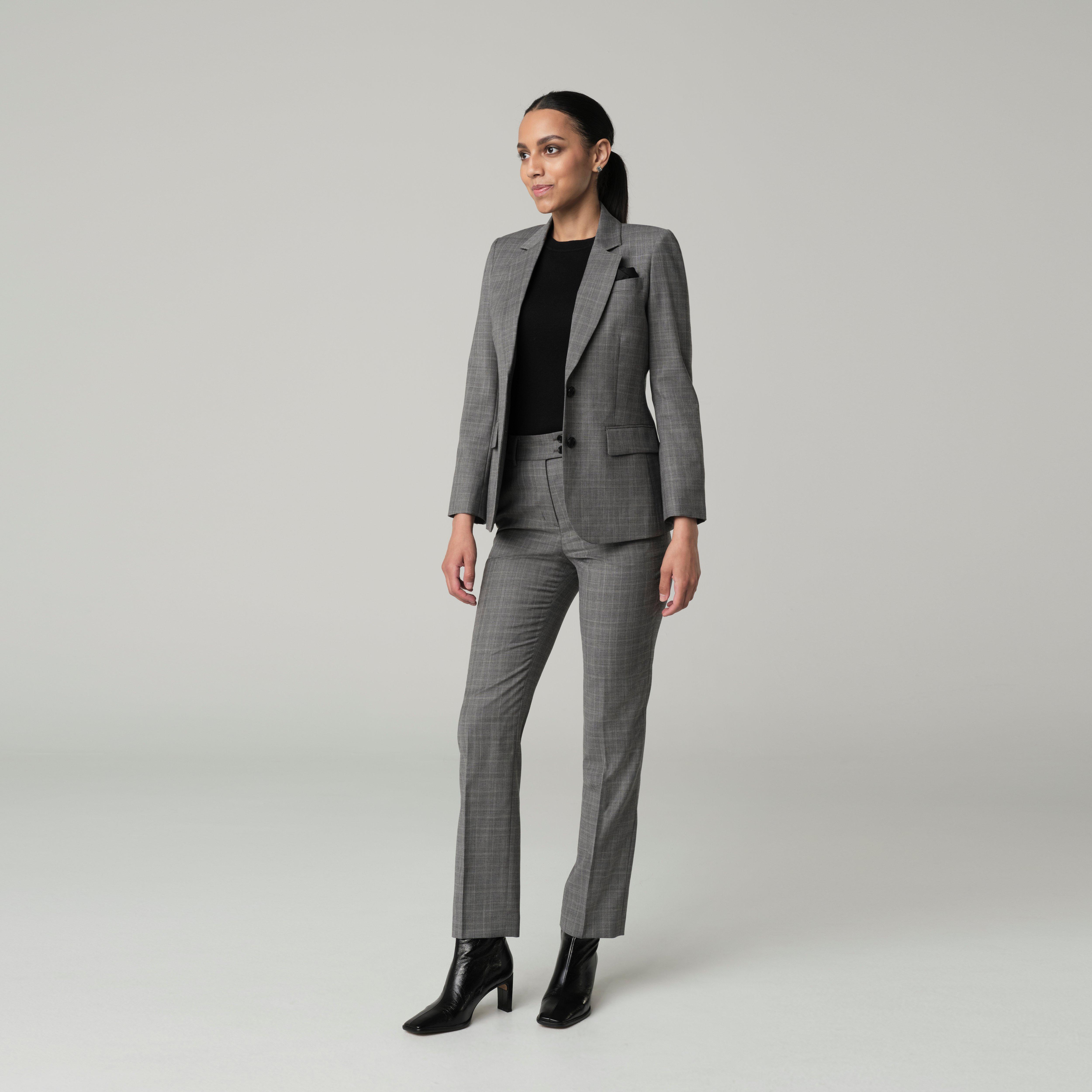 womens grey suit dress Indochino Women's Custom Harrogate Glen Check Gray COLOR:Midnight Multi 30-Aug-2026-AU Casual dress meaning in Suit jacket 34 inches or 82