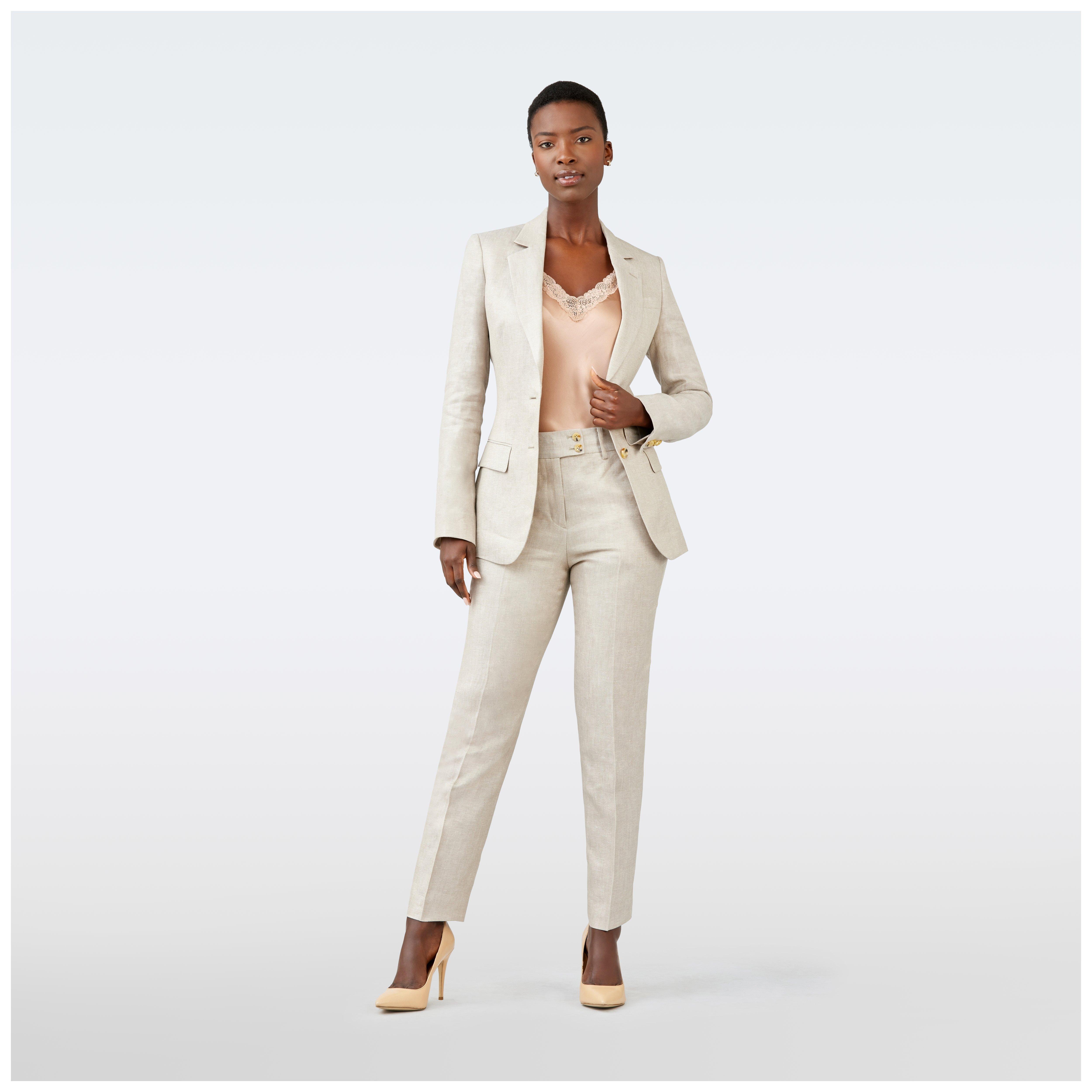 Indochino Women's Custom Sailsbury Linen Cream Suit