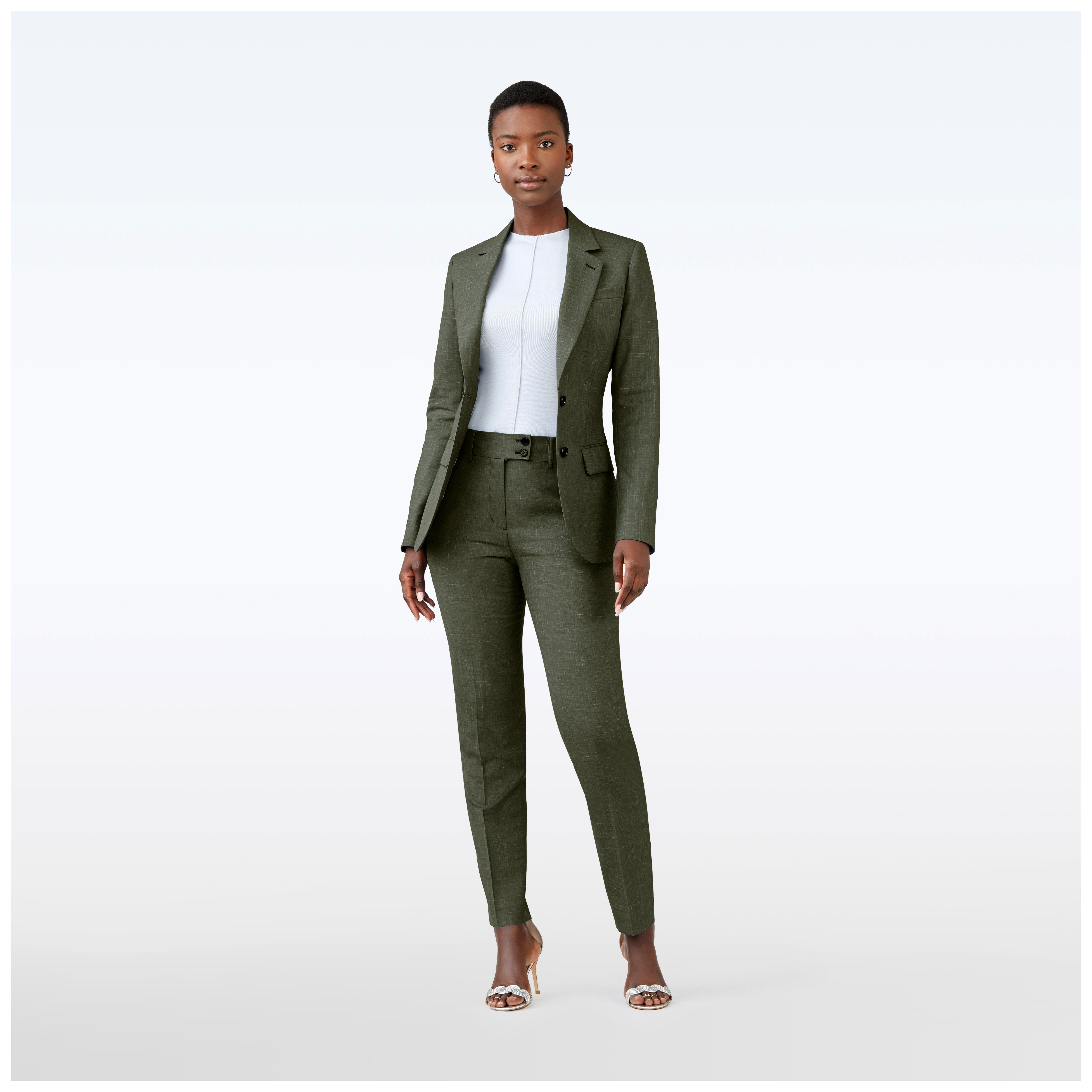 Custom Suits Made For You - Stockport Wool Linen Olive Suit Women
