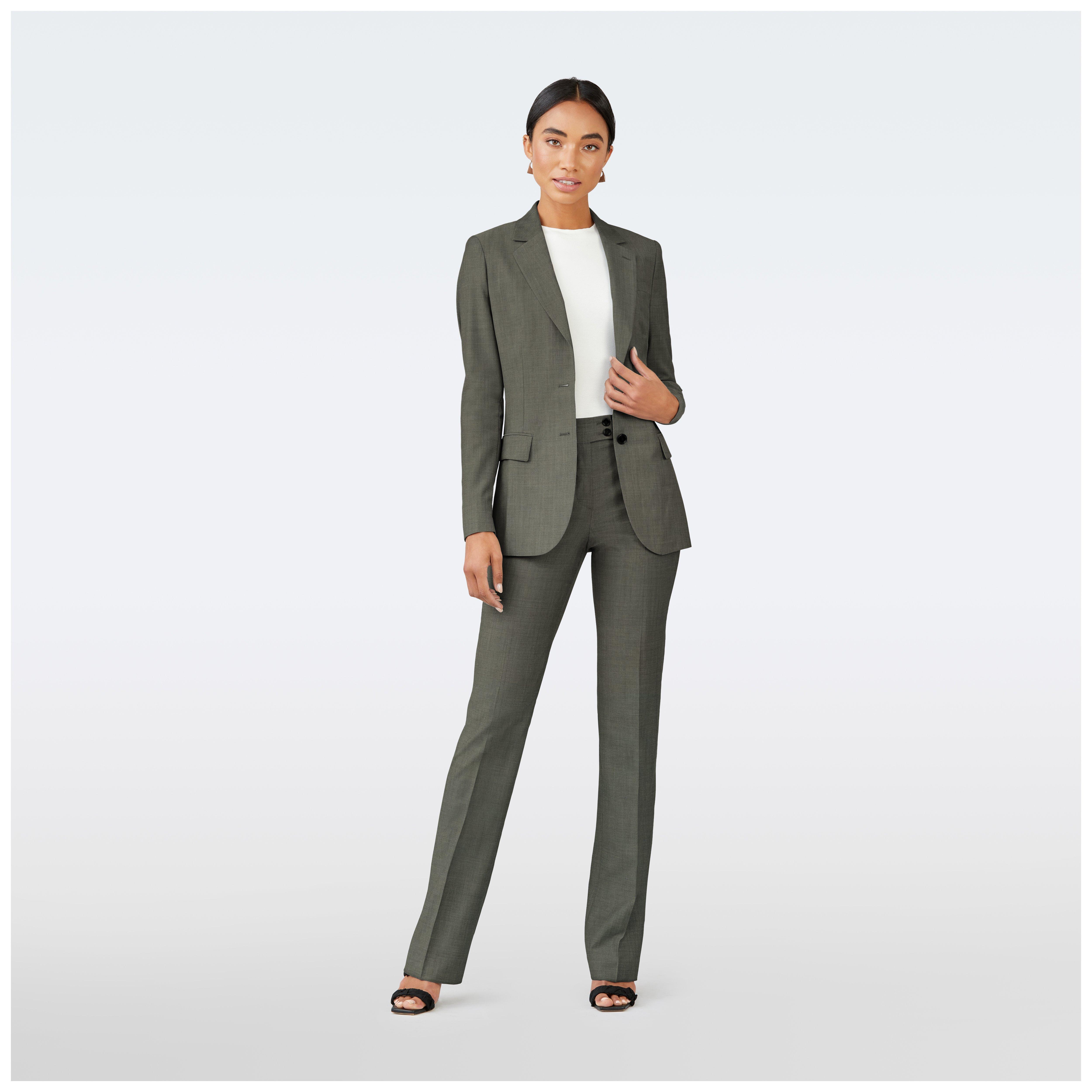 Indochino Women's Custom Milano Olive Green Suit