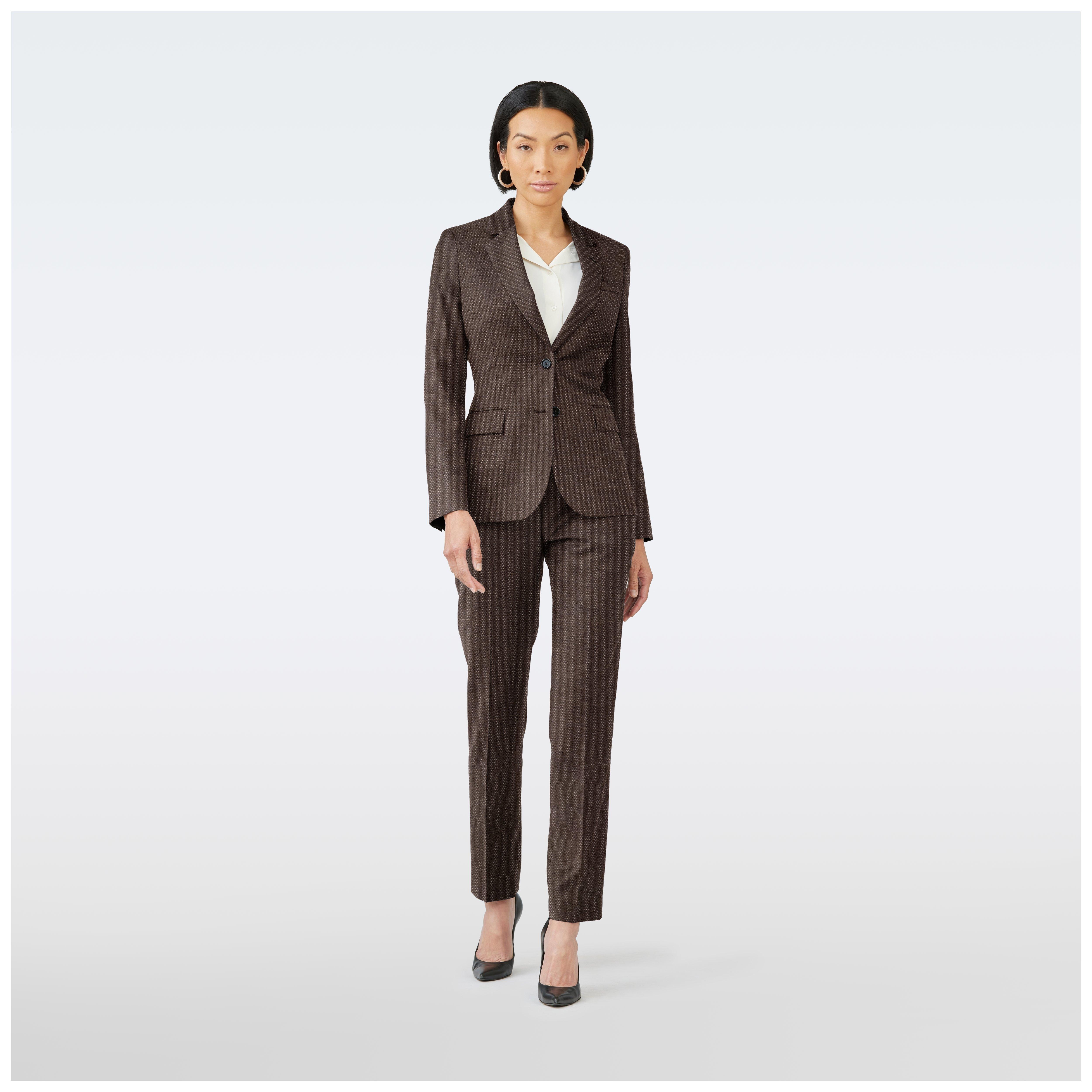 women's brown dress suit Indochino Women's Custom Kirkhill Nailhead Brown Blazer