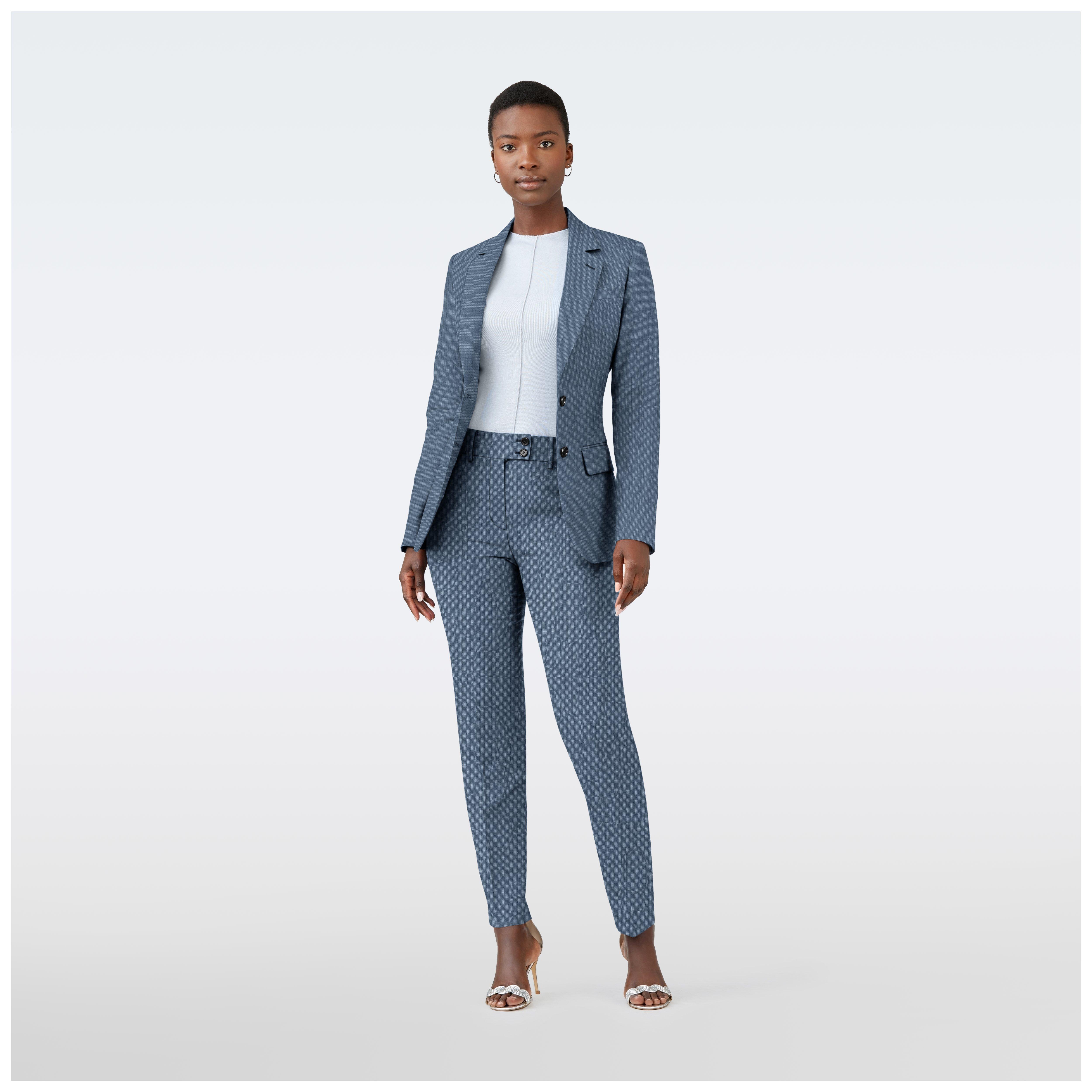 Indochino Women's Custom Knotting Birdseye Light Blue Suit