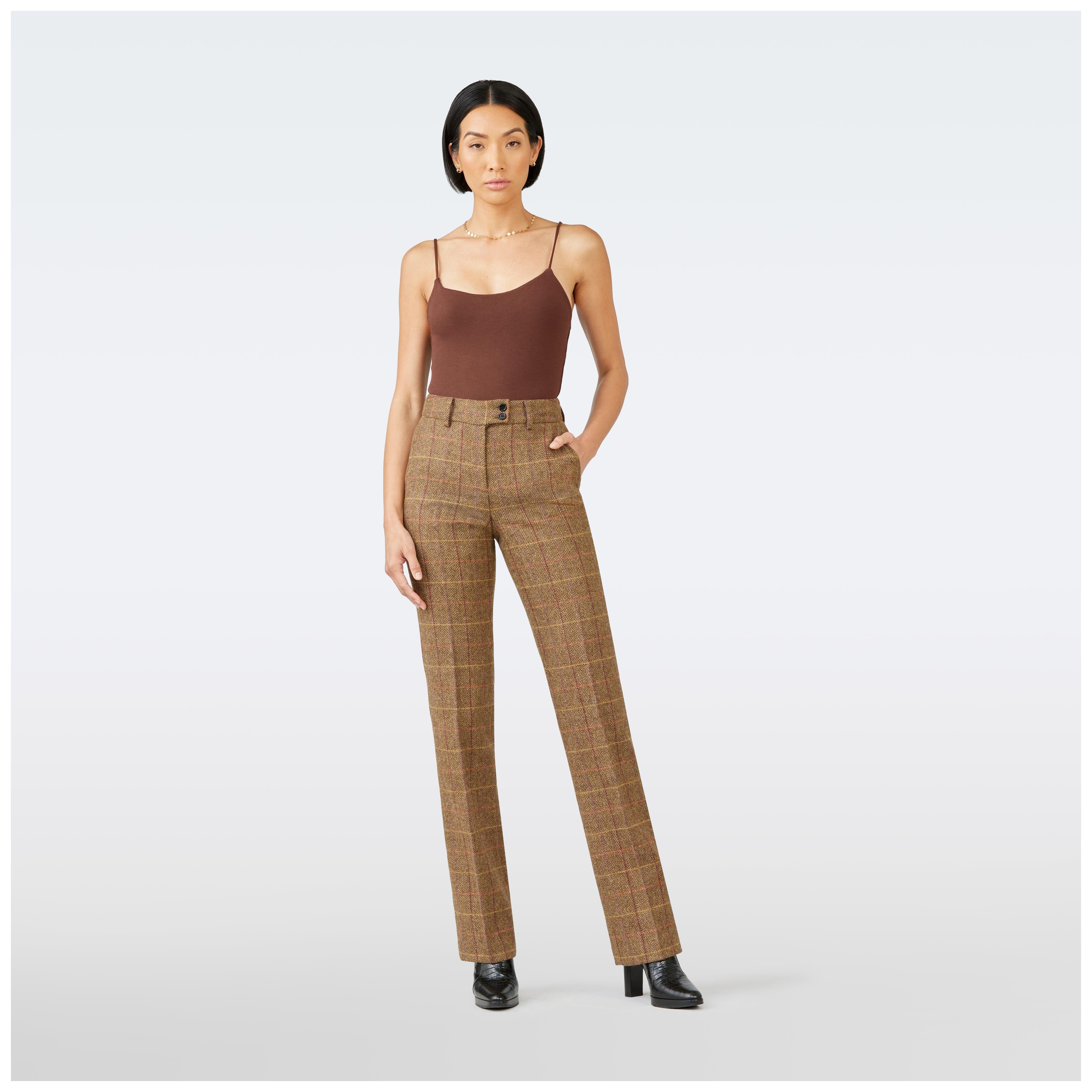 ladies brown dress slacks Custom Pants Made For You - Belford Herringbone Check Pants Women Featuring a regular rise