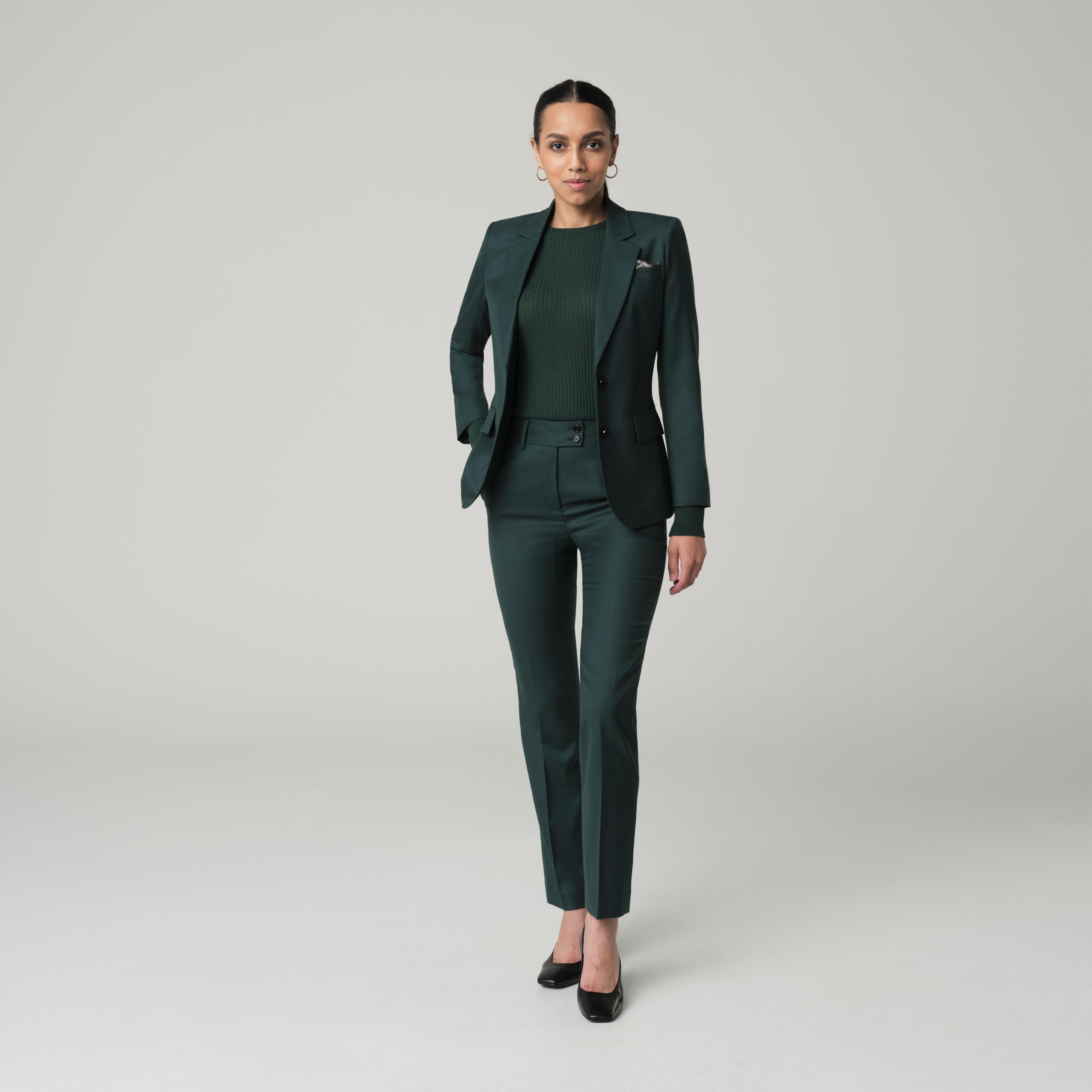 Indochino Women's Custom Harrogate Hunter Green Suit | Wool/Cashmere