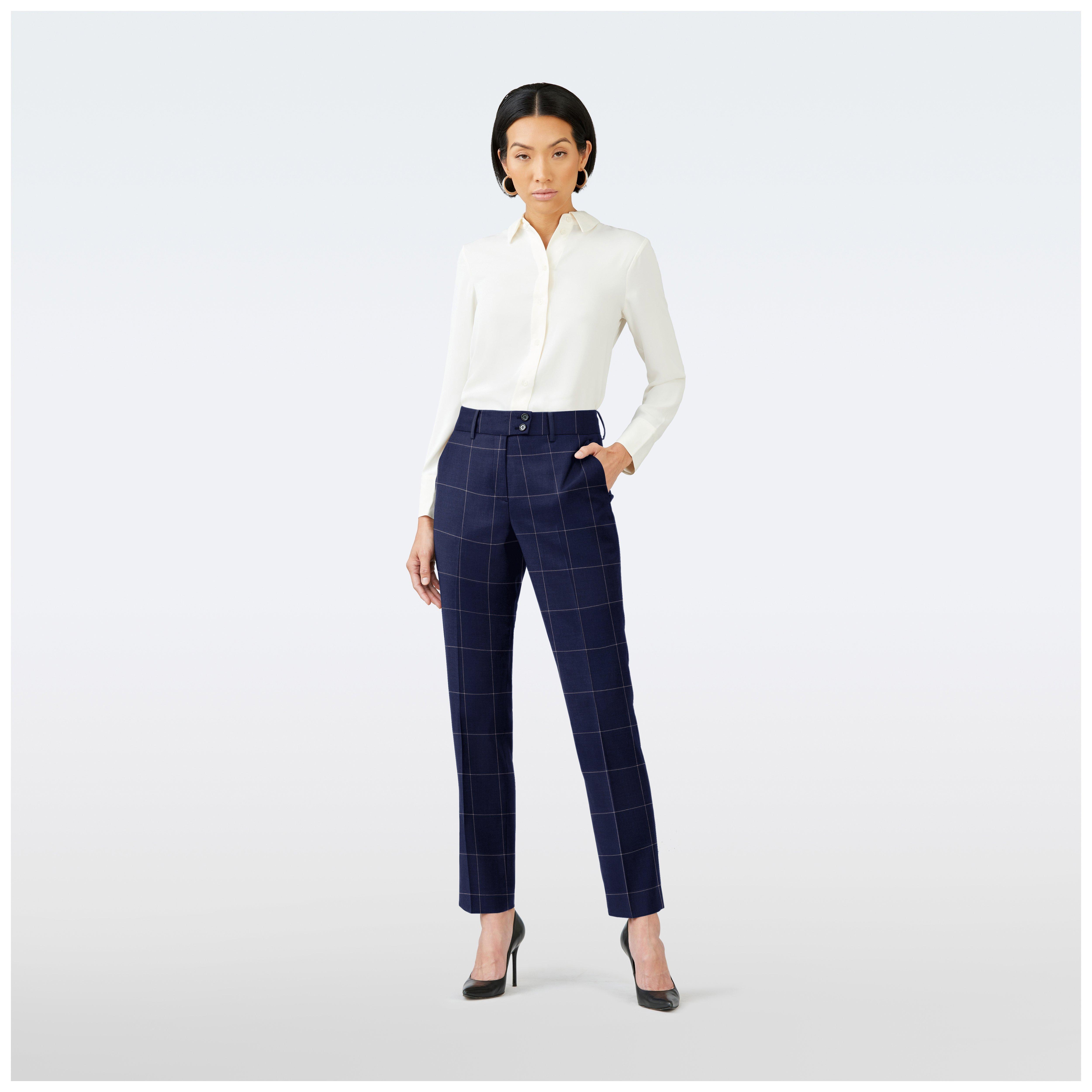 Custom Pants Made For You - Harrogate Windowpane Navy Blue
