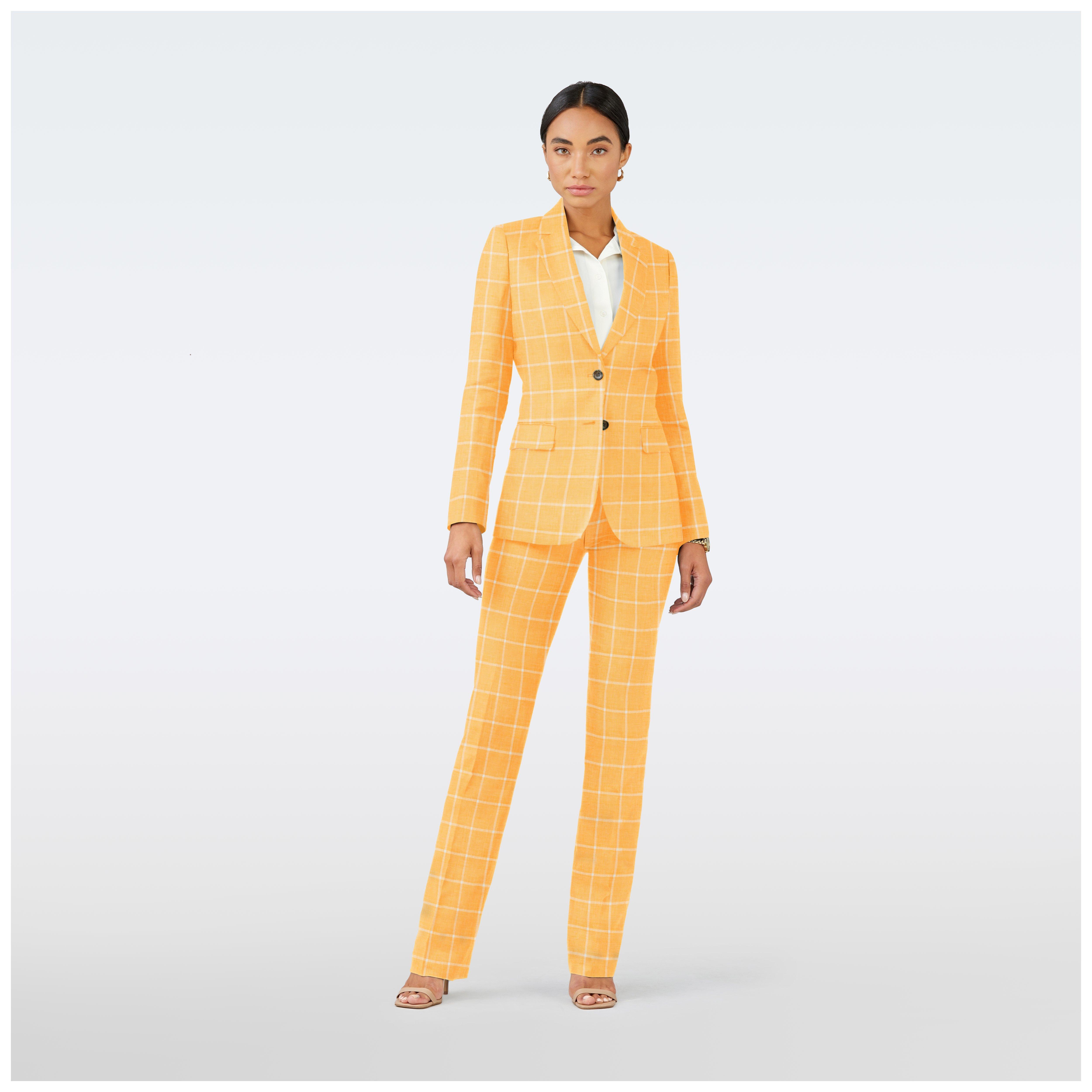 Indochino Women's Custom Madesimo Linen Windowpane Yellow Suit