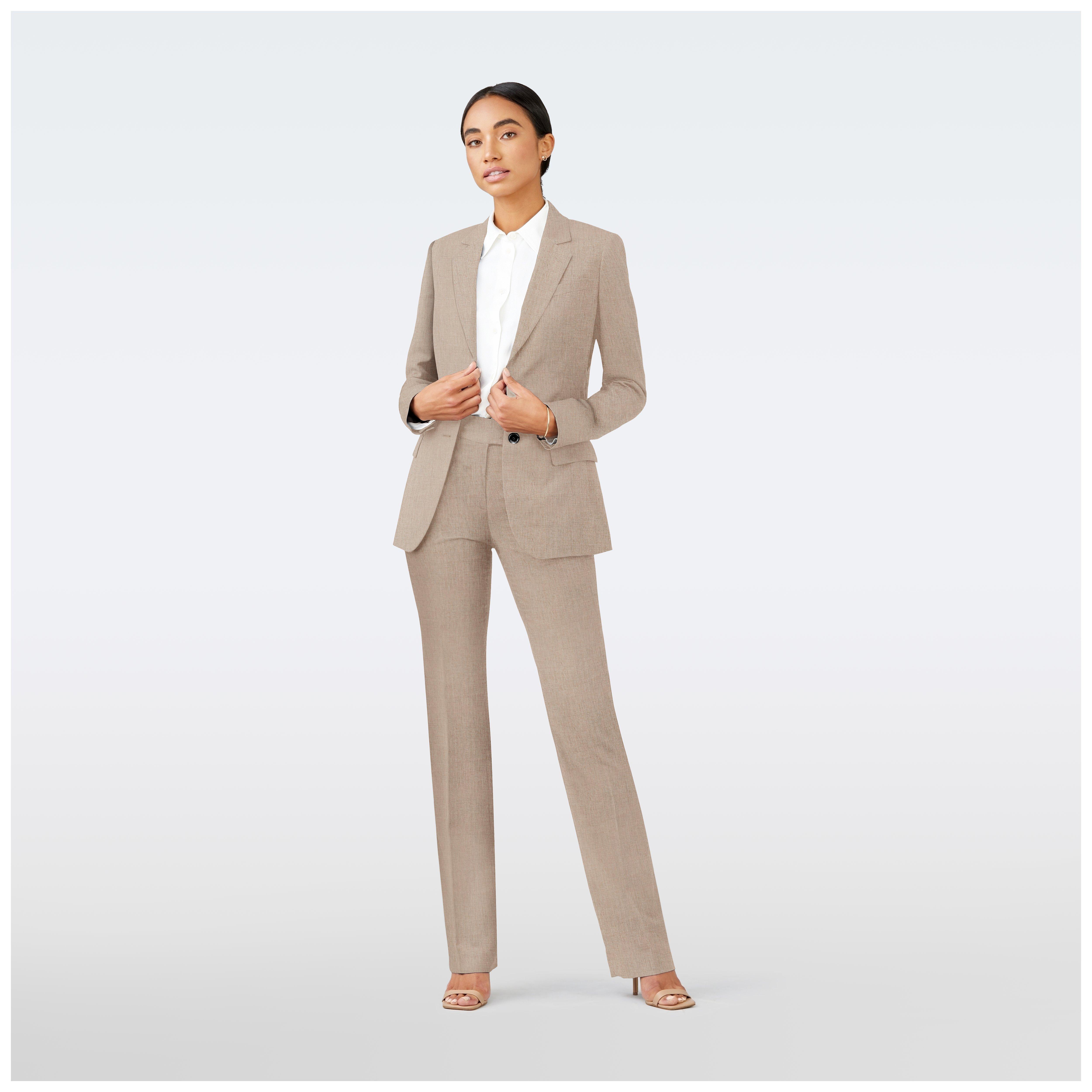 Women's High Waisted Tailored Suit Trousers | Beige Colour – Francesca Alice
