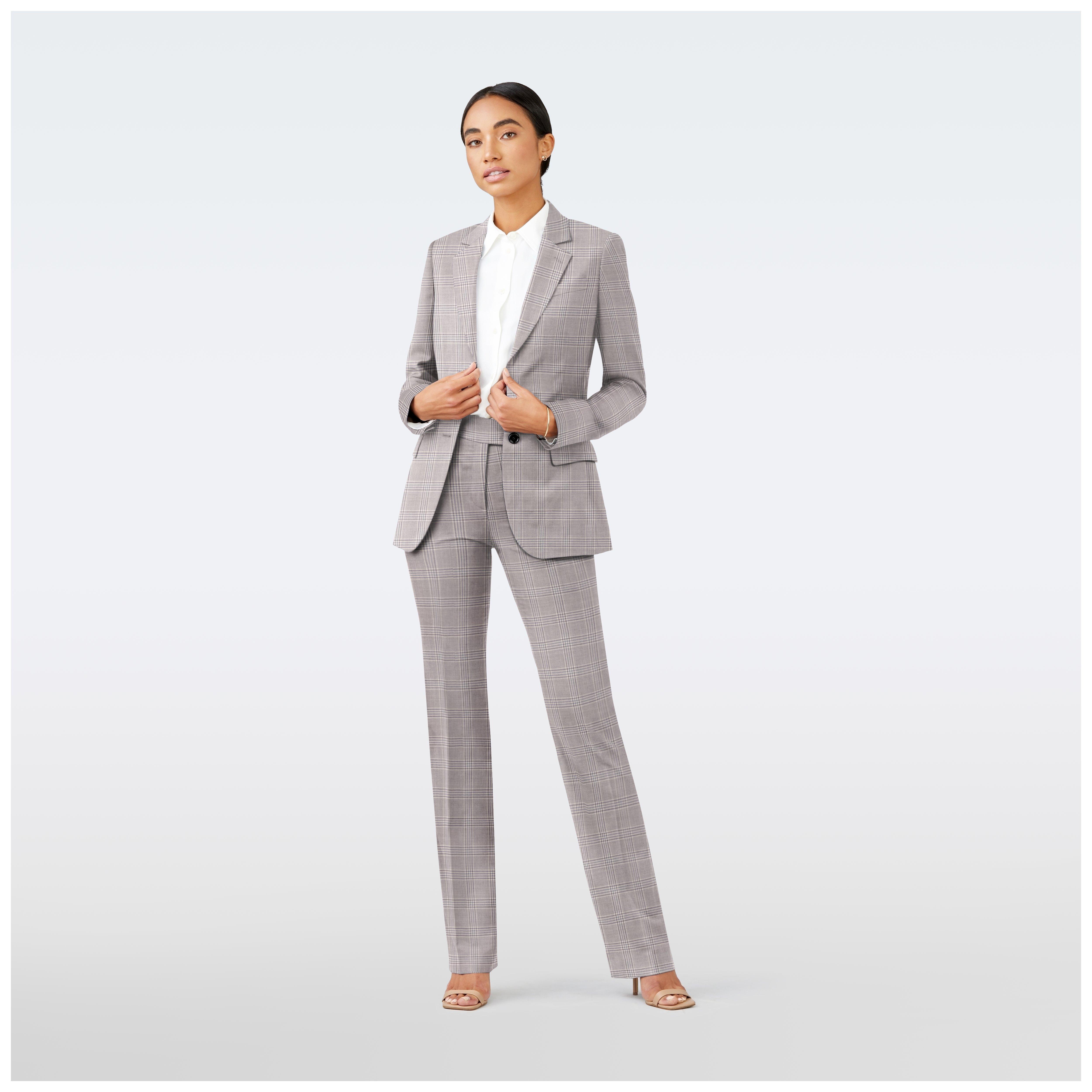 Indochino Women's Custom Lydney Check Light Gray Suit