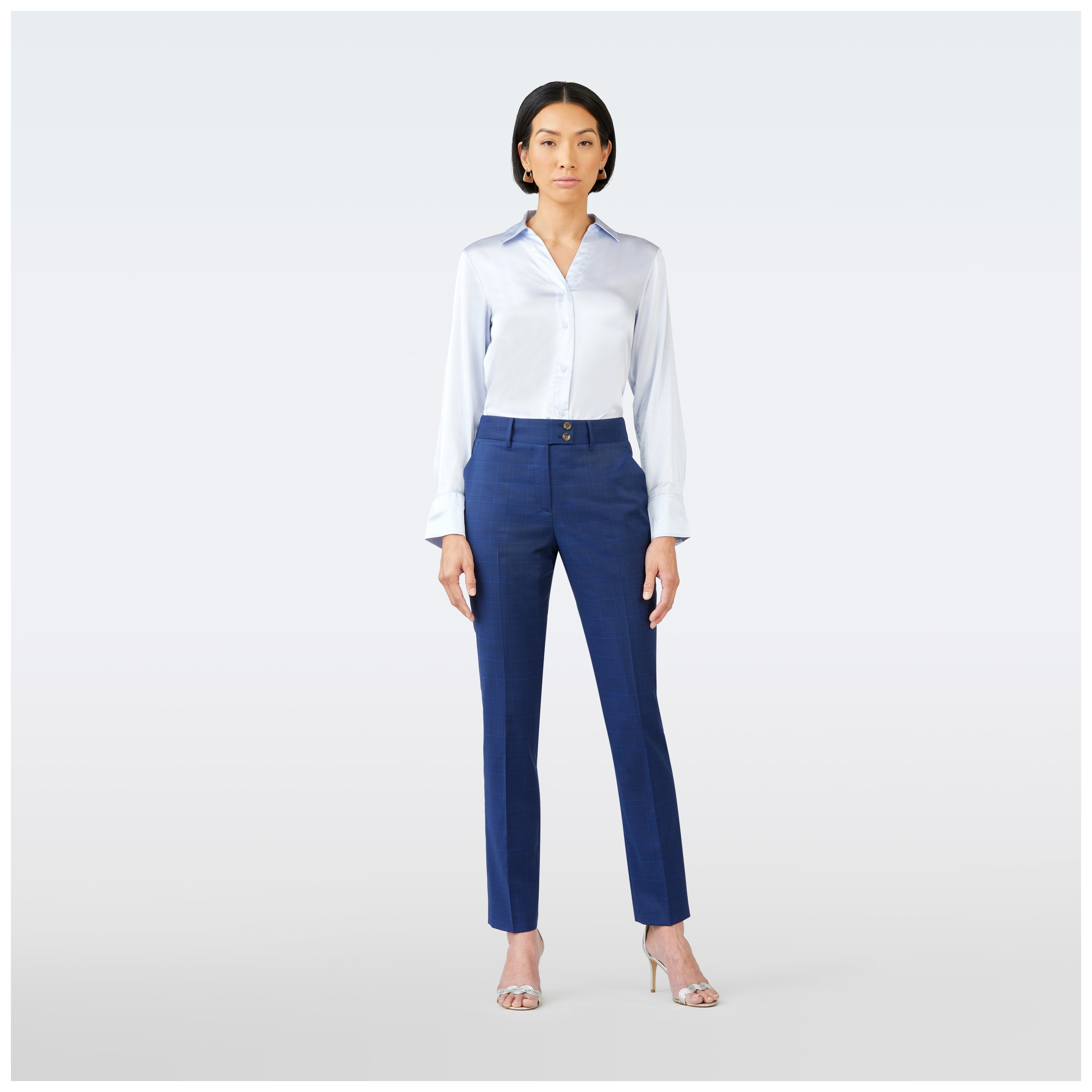 Indochino Women's Custom Hemsworth Prince Of Wales Navy Pants | 100% Wool
