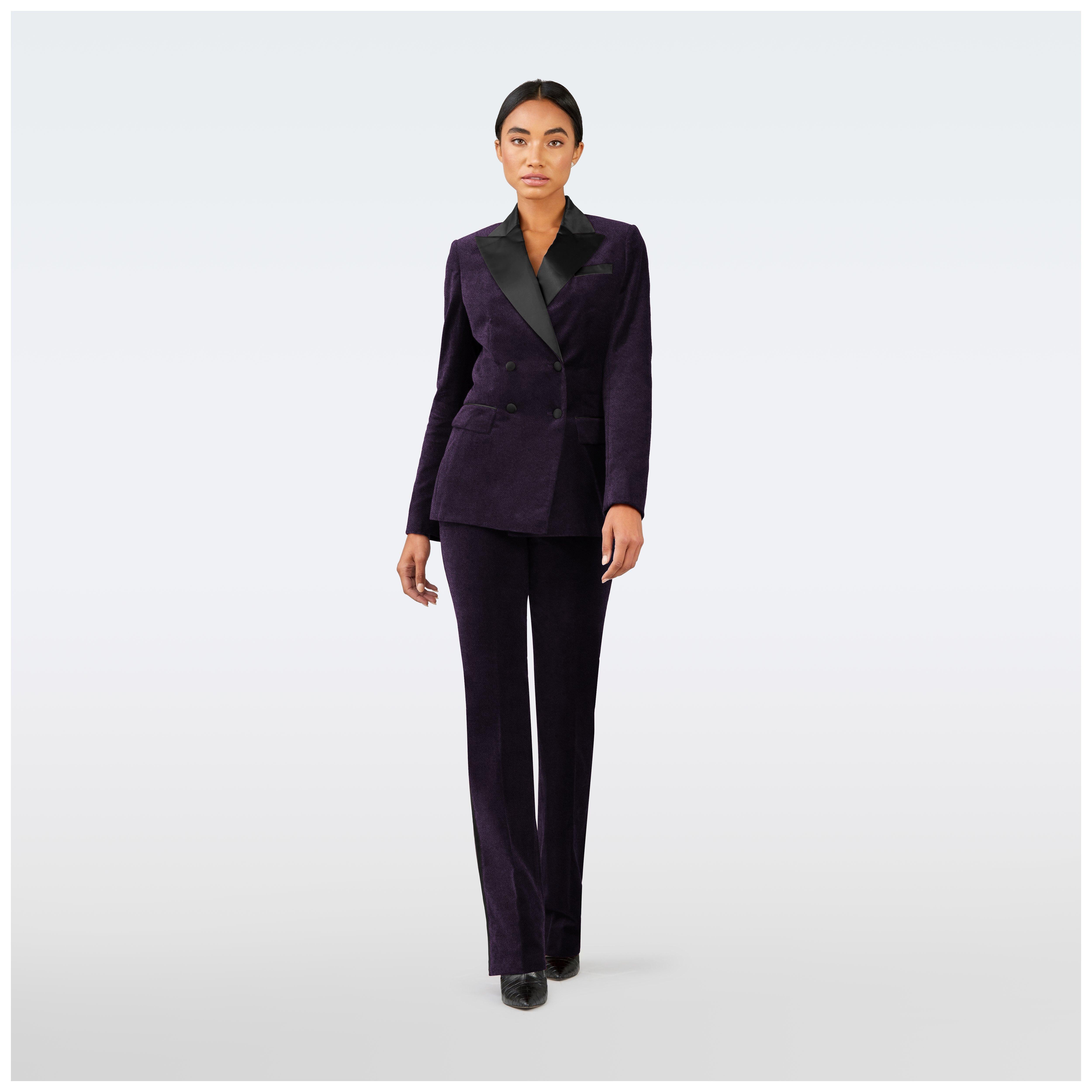 purple dress jacket womens Indochino Women's Custom Harford Velvet Purple Dinner Jacket