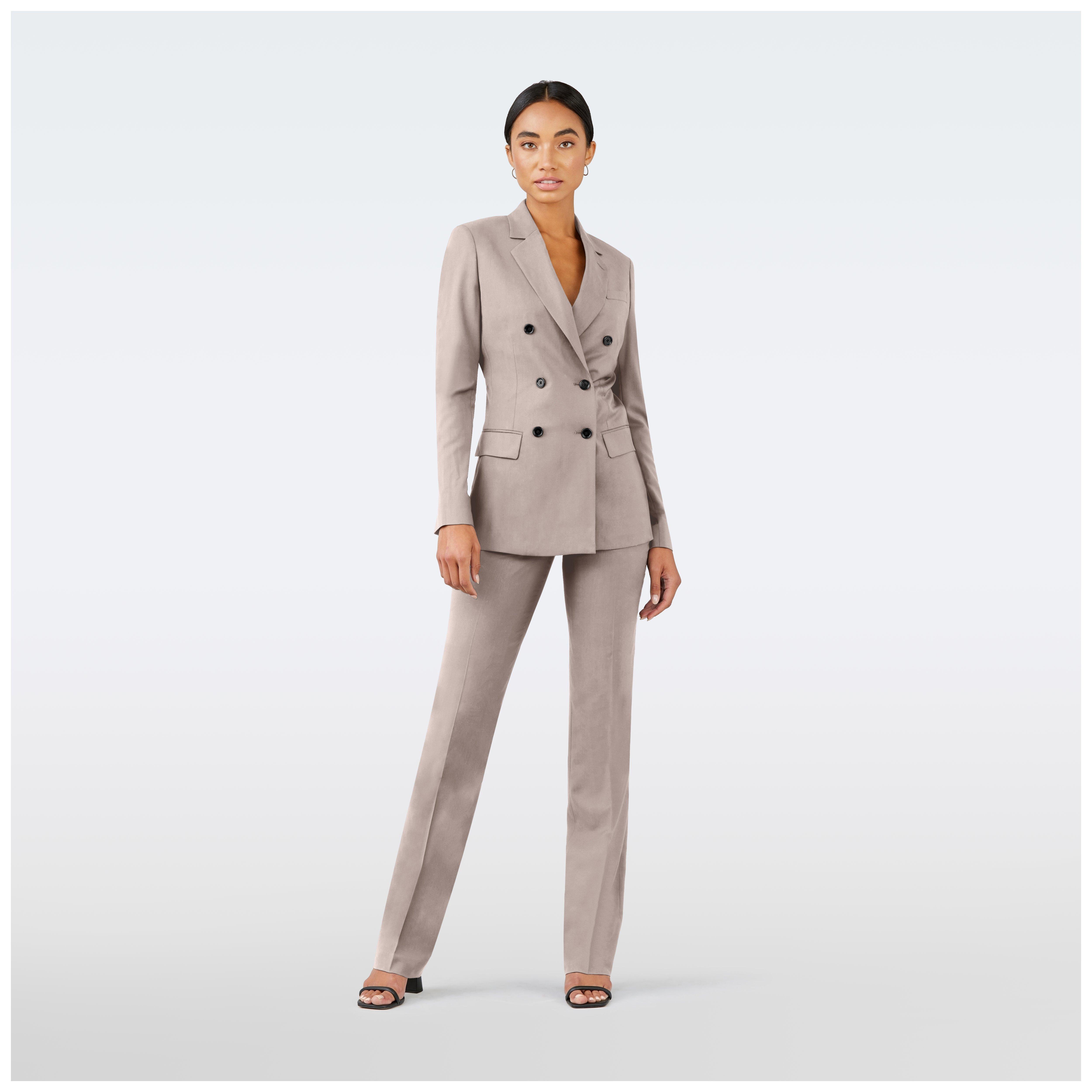 Women's Double-Breasted Pant Suit, 100% Wool Super 120s