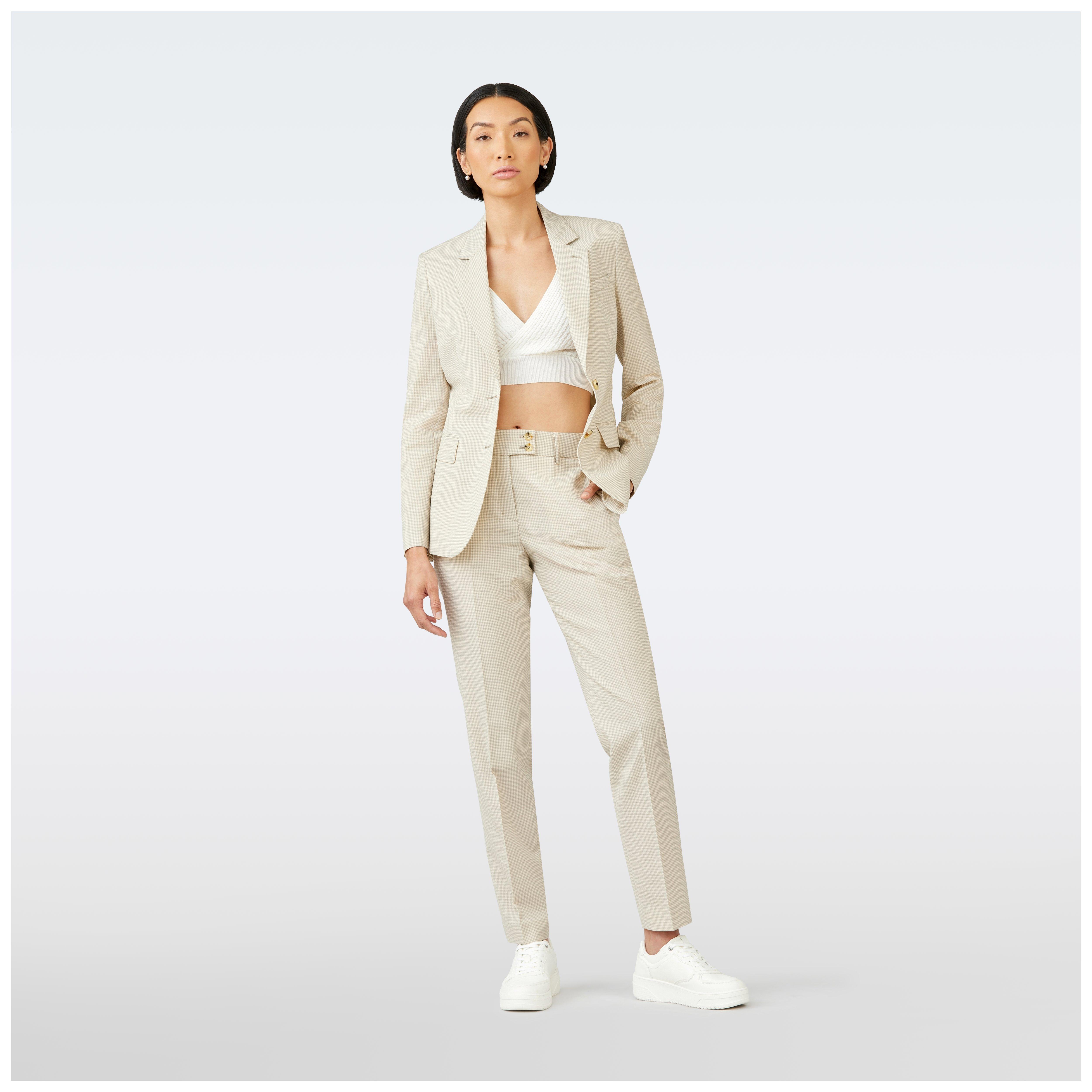 Indochino Women s Custom Loddon Waffle Check Cream Suit Women 100 Wool