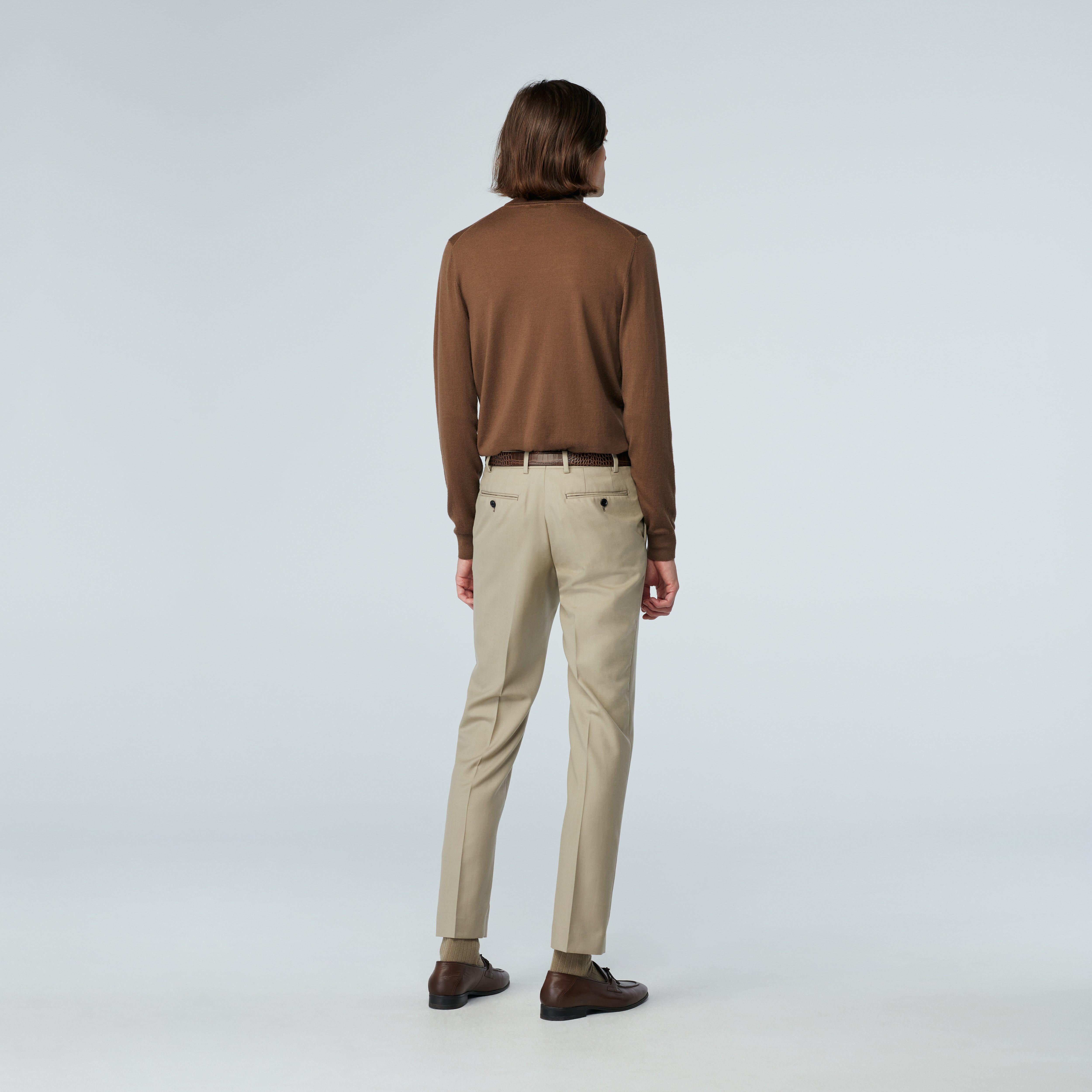 Custom Pants Made For You - Hoxton Wool Silk Flannel Sand Pants | INDOCHINO