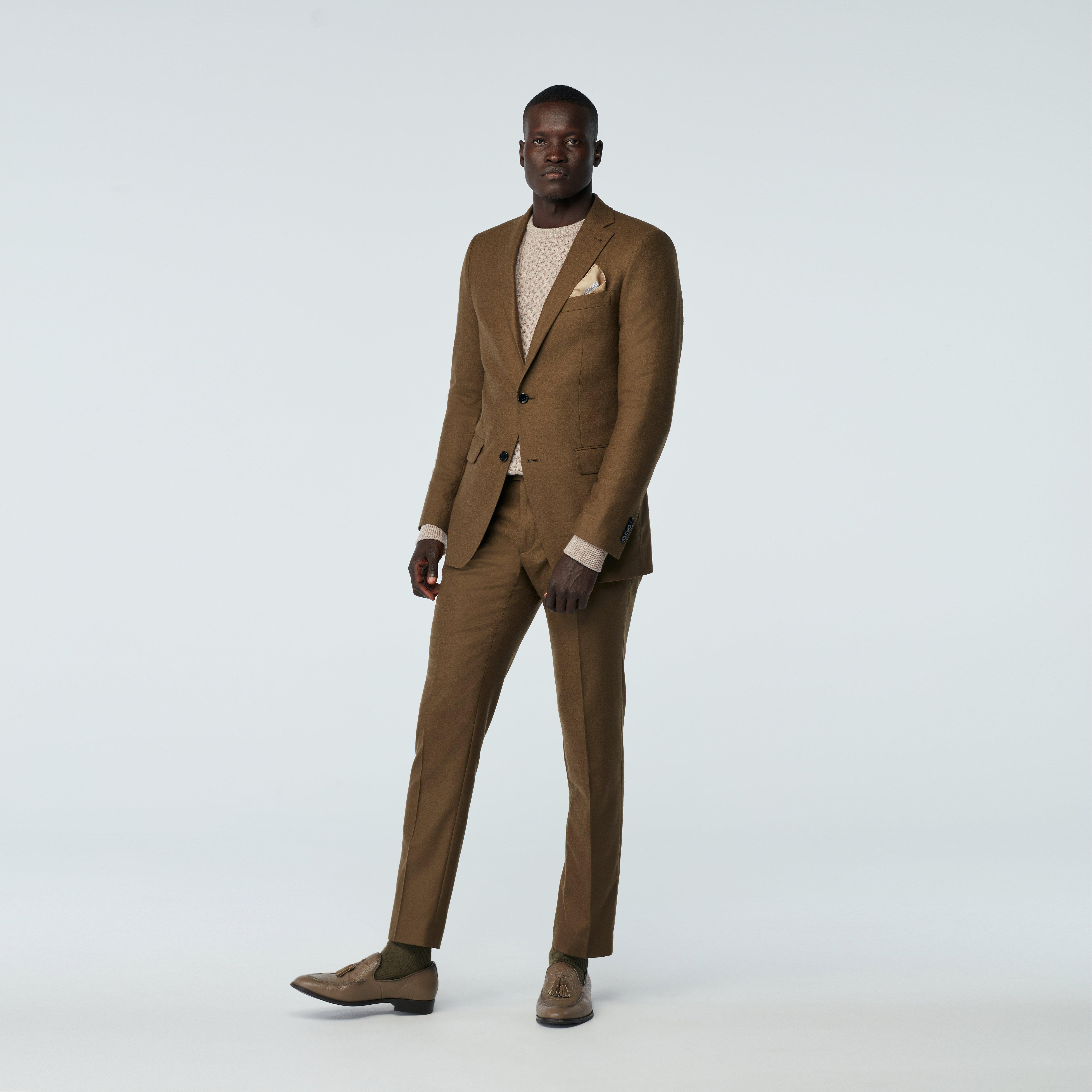 brown tuxedo dress Indochino Men's Custom Monza Royal Flannel Suit FA26 SIZE:13 Strapless Blue Satin Long Buttons closure on the