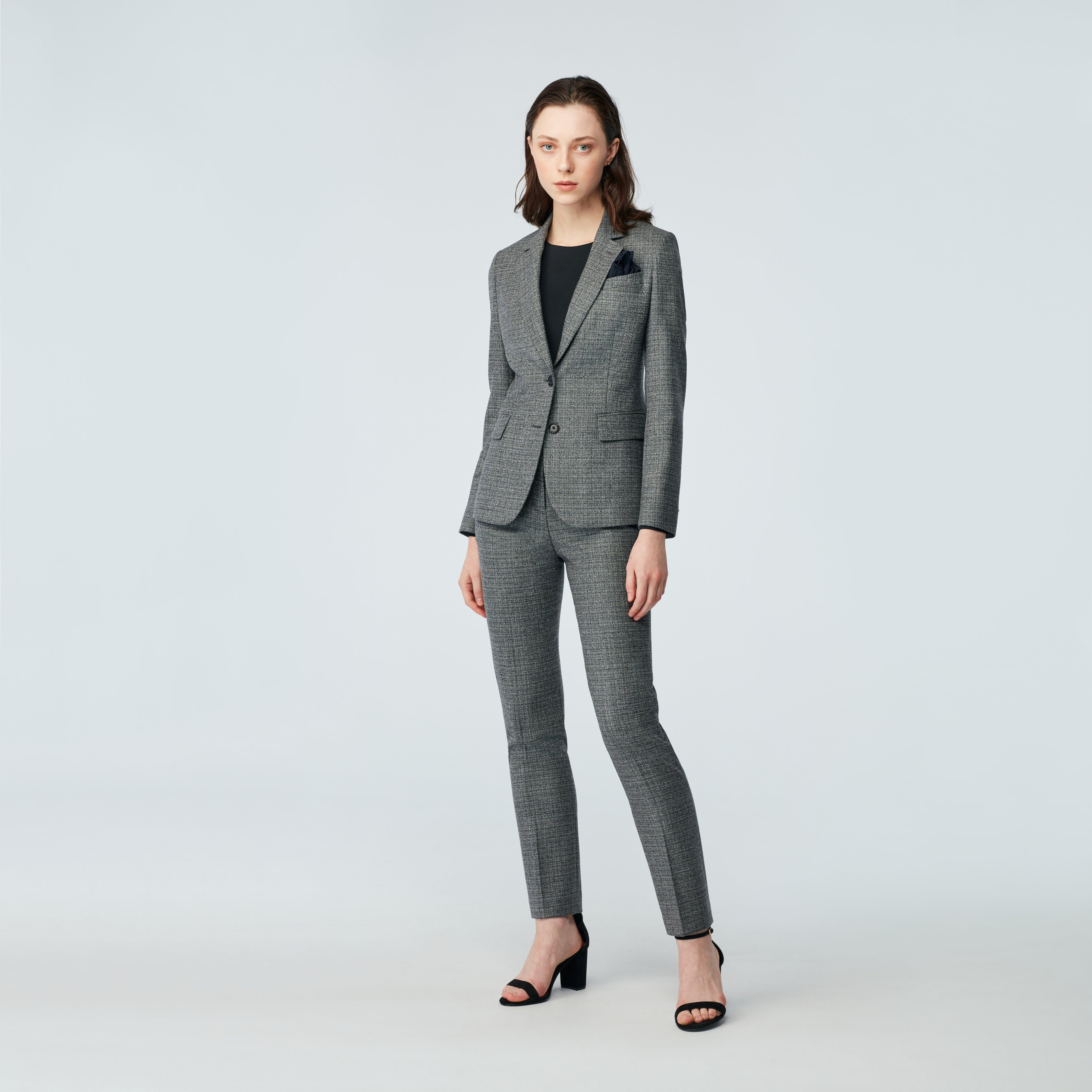 grey dress jacket womens Newbridge Tweed Wool Stretch Light Gray Blazer Women light grey suit combinations woman
