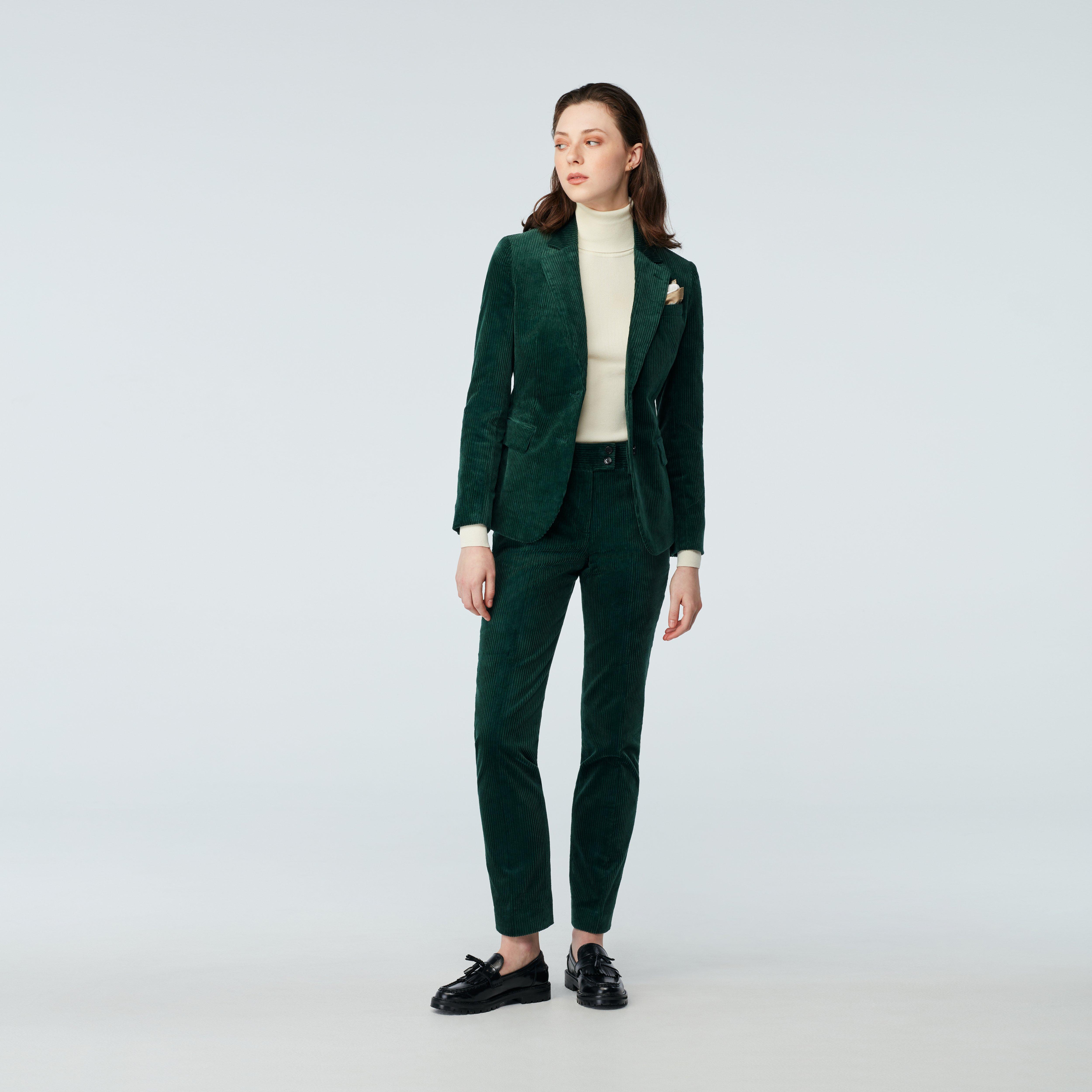 Custom Blazers Made For You Greenwich Wide Corduroy Hunter Green Blazer Women INDOCHINO