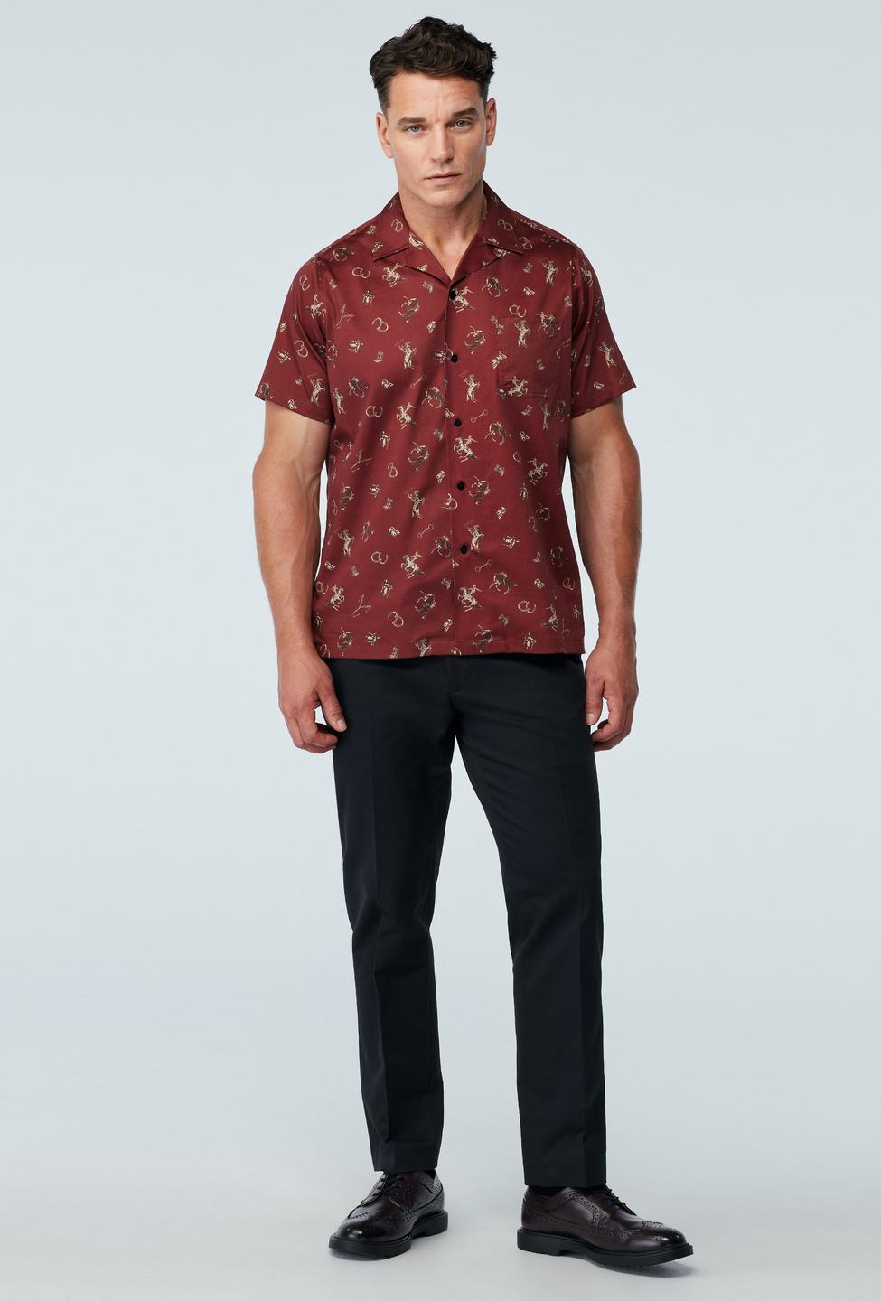 Indochino Men's Custom Neacroft Cowboy Print Burgundy Camp Shirt | Cotton/Spandex Indochino Men's Custom Neacroft Cowboy Print Burgundy Camp Shirt | Cotton/Spandex
