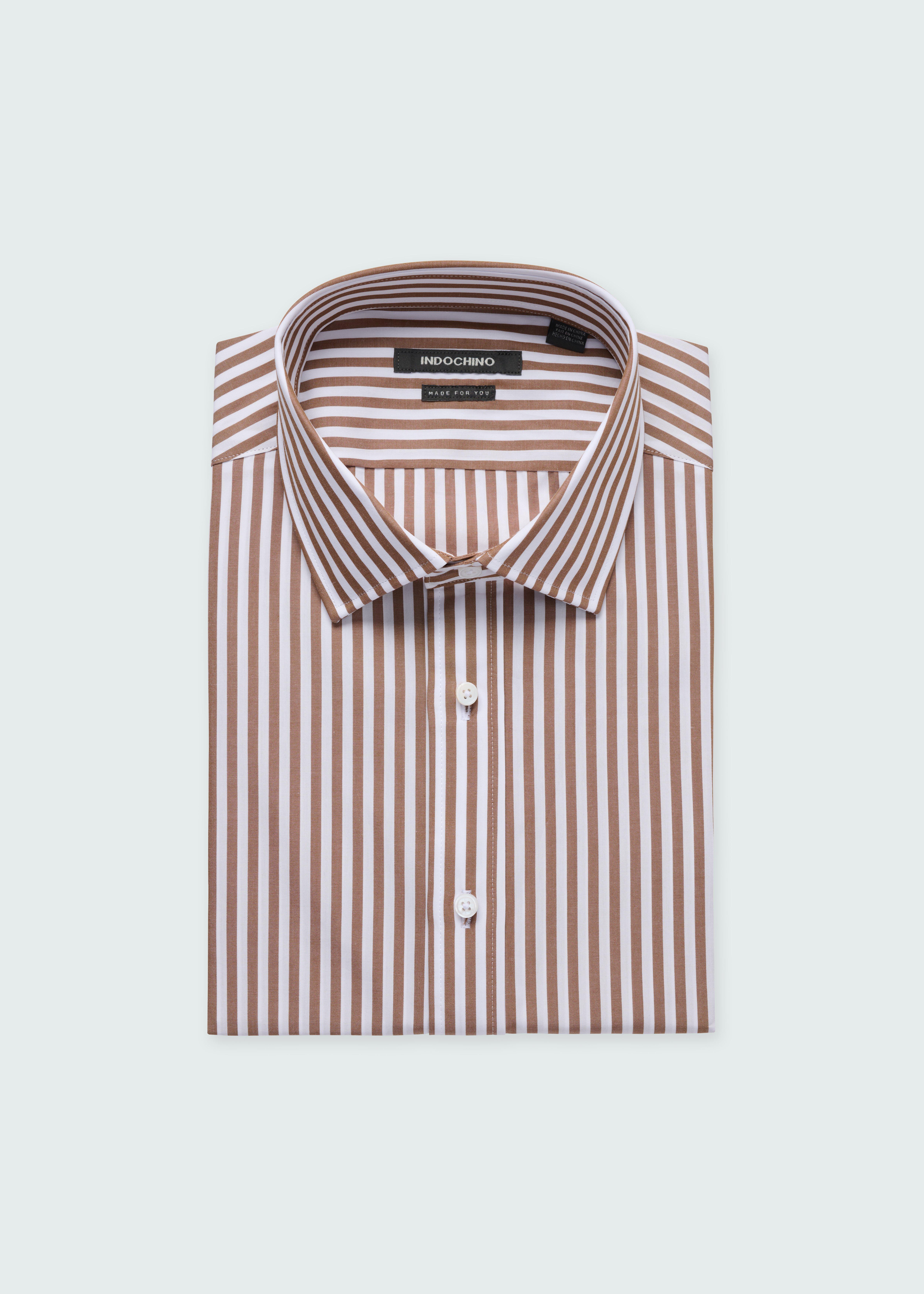 Men s Dress Shirts Hunton Stripe Brown Shirt INDOCHINO