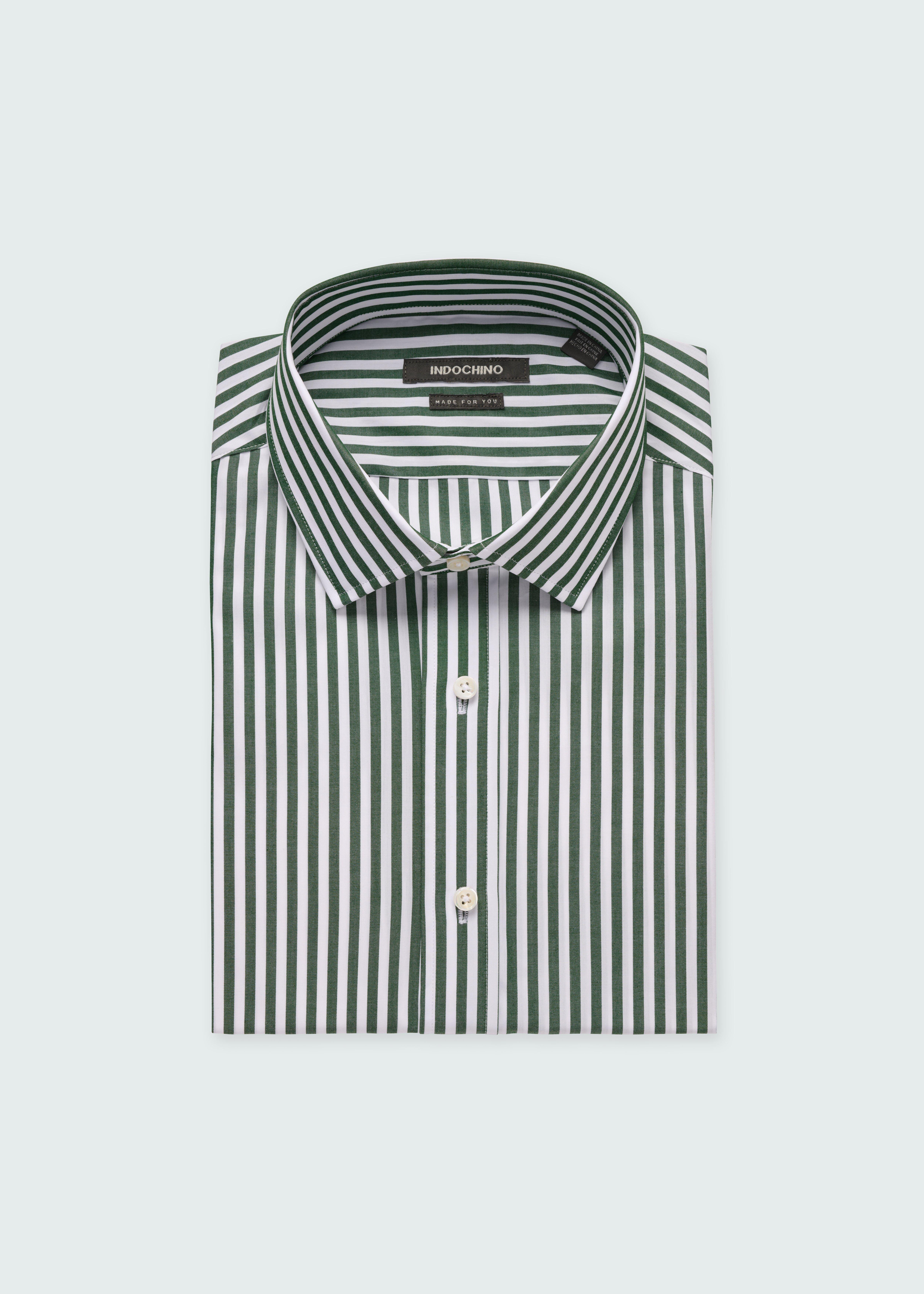 Indochino Men's Custom Hunton Stripe Hunter Green Shirt