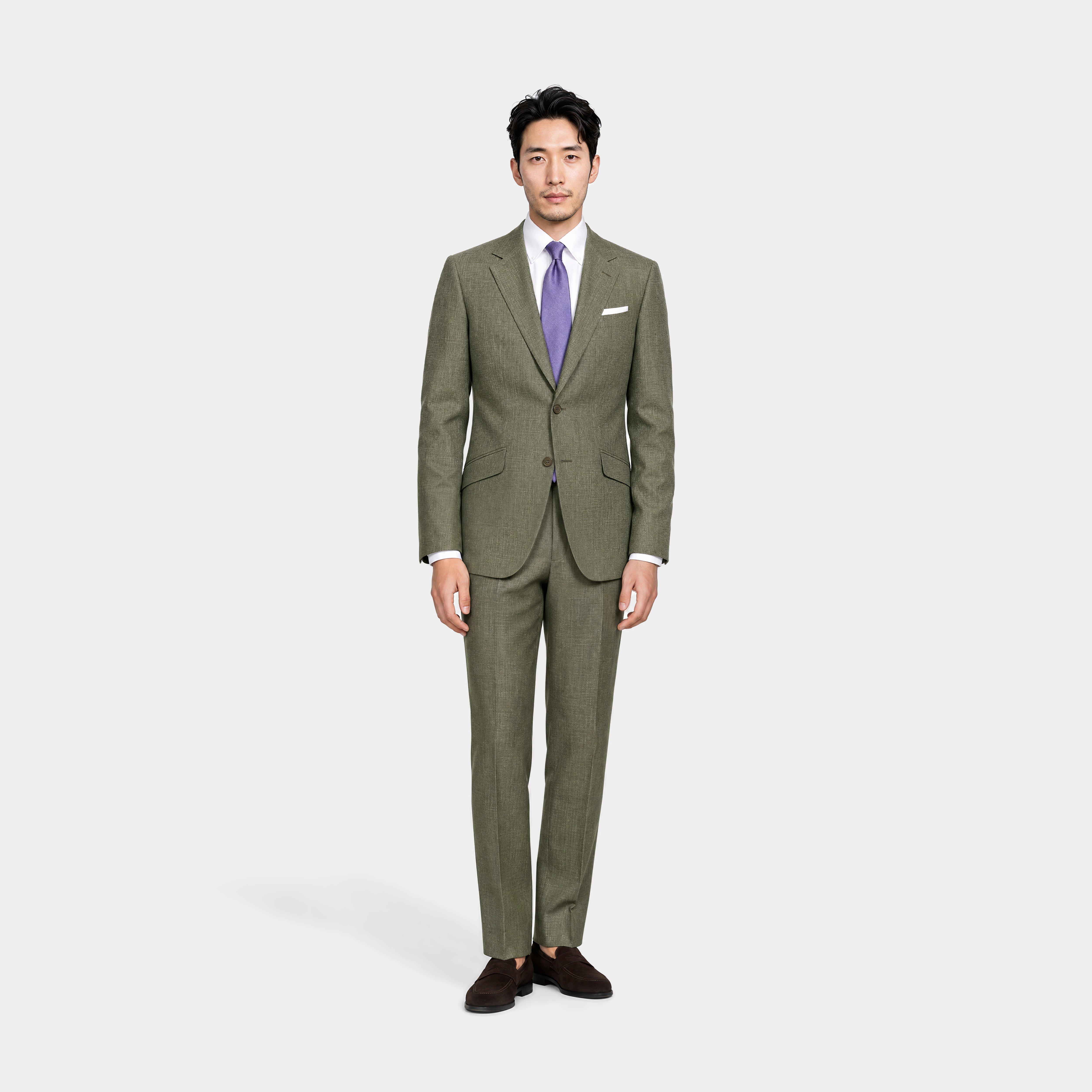 Men's Custom Suits - Montella Wool Cotton Silk Olive Suit | INDOCHINO