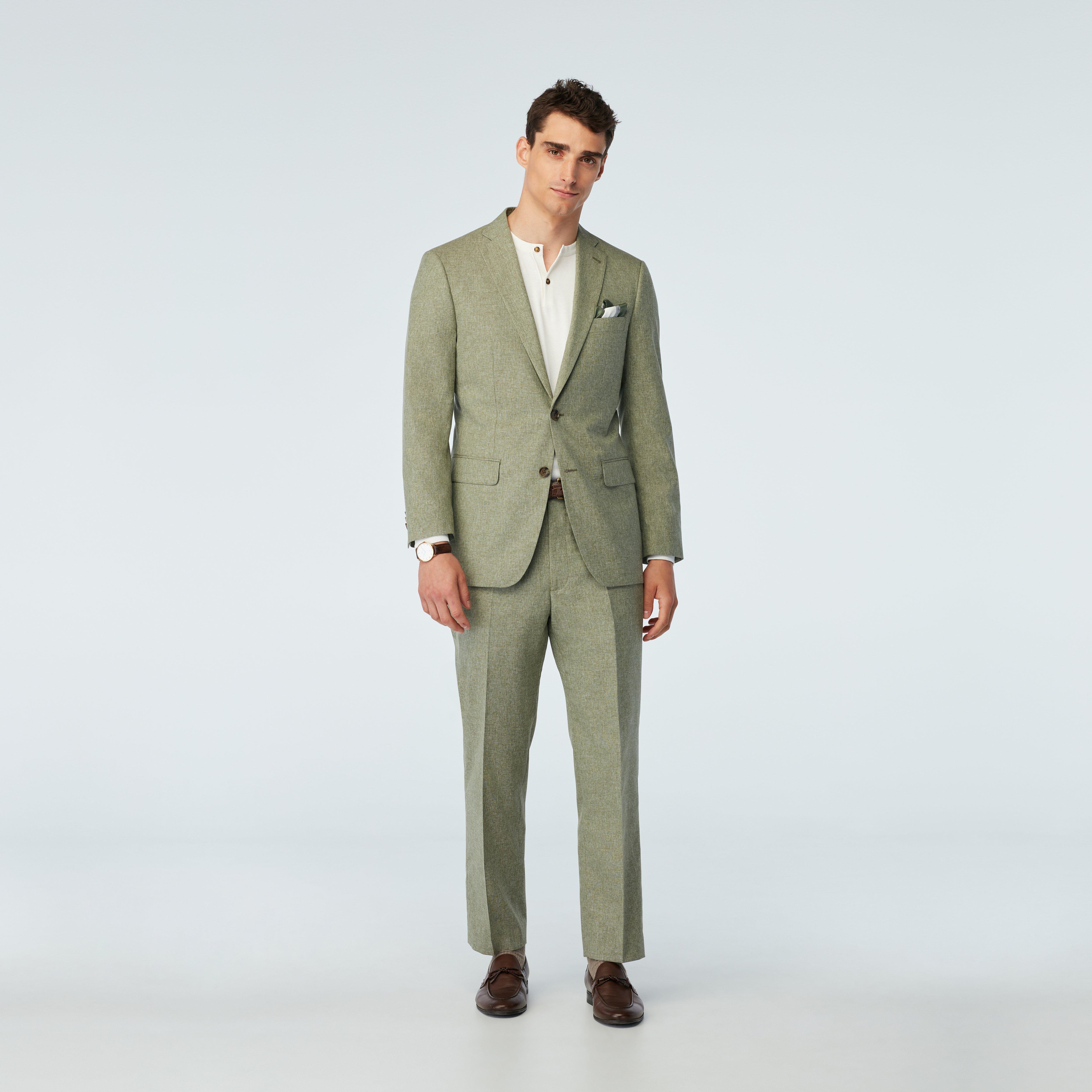 Men's Custom Blazers - Montella Wool Cotton Silk Olive Blazer | INDOCHINO