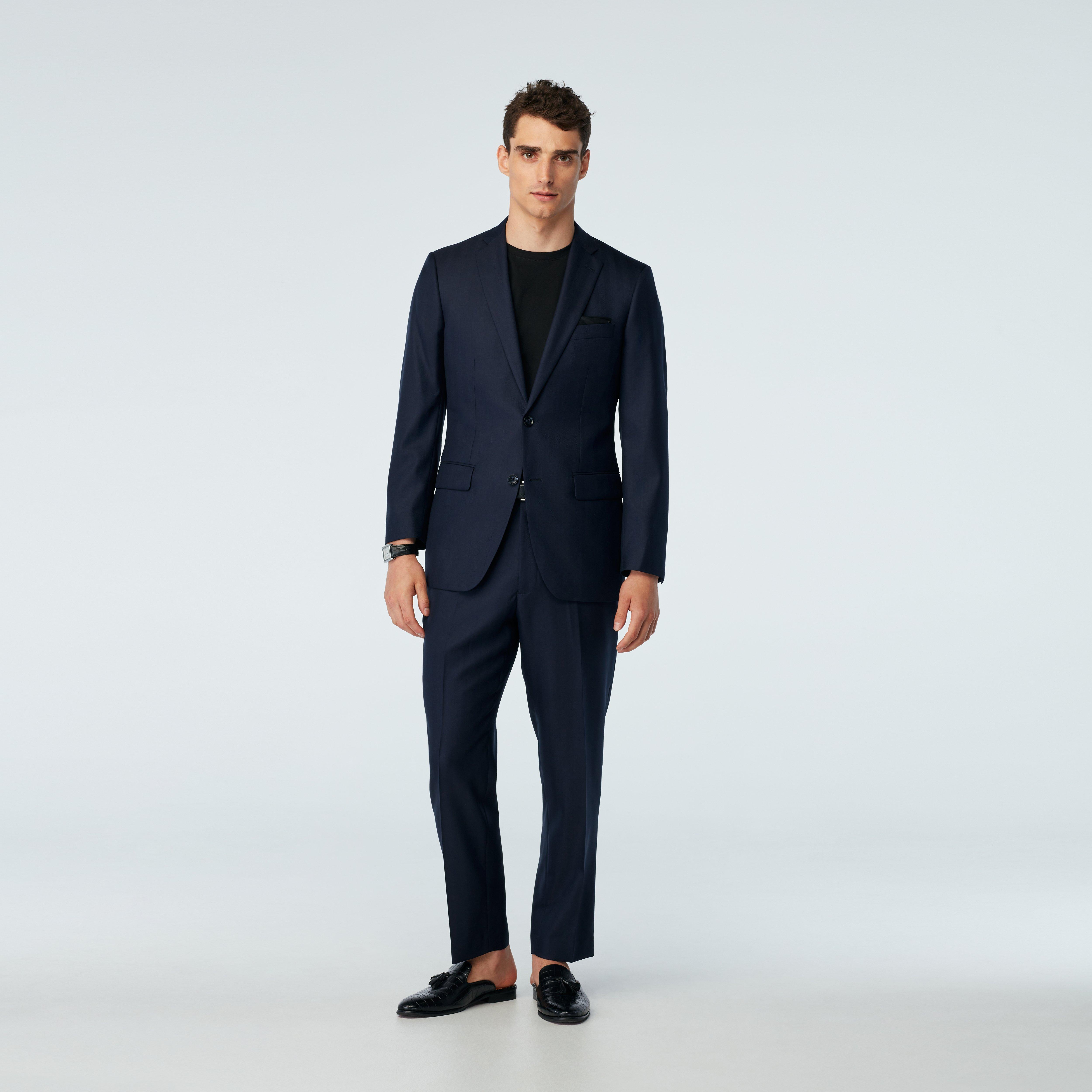 Men's Custom Suits - Modica Herringbone Navy Suit | INDOCHINO