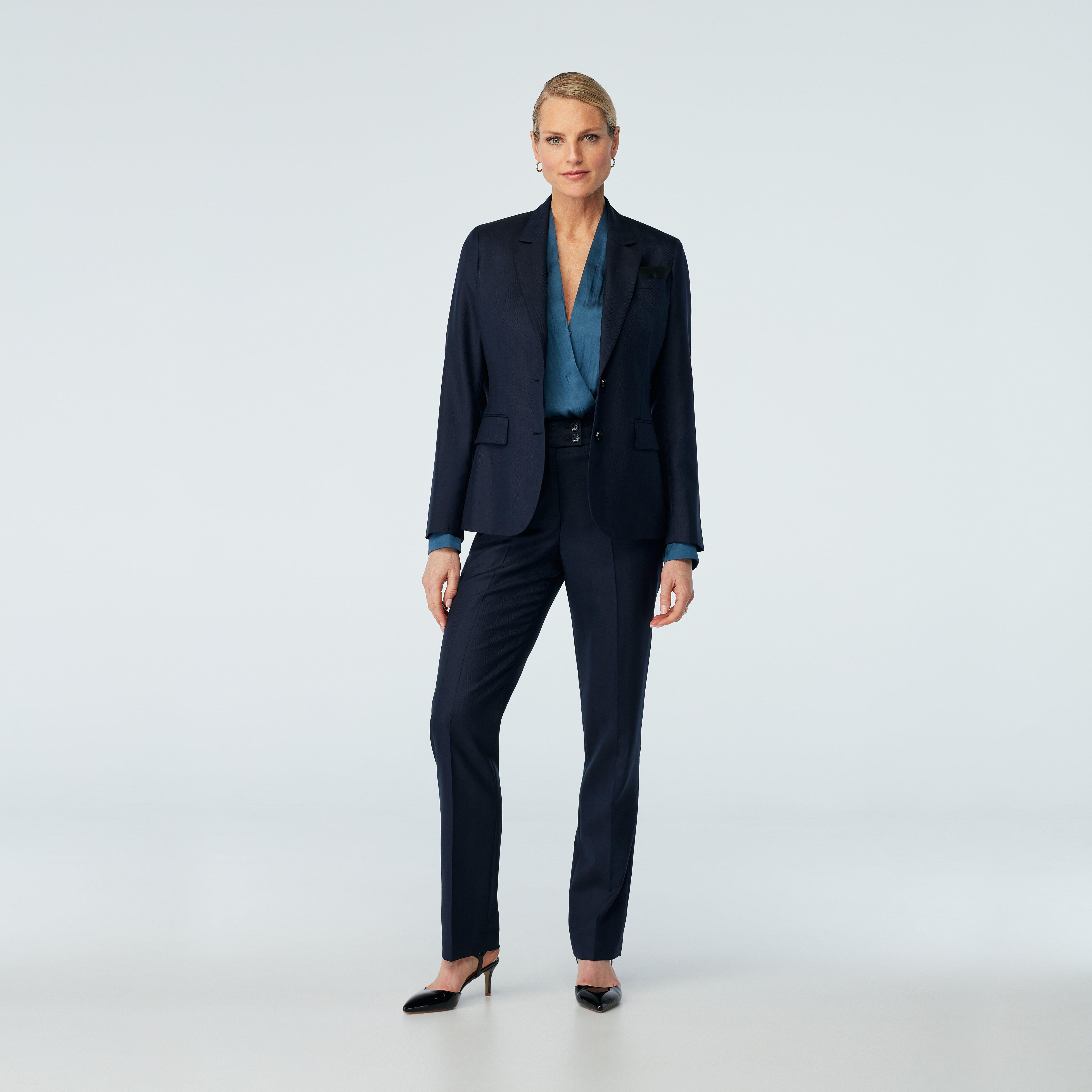 Indochino Women's Custom Modica Herringbone Navy Blazer