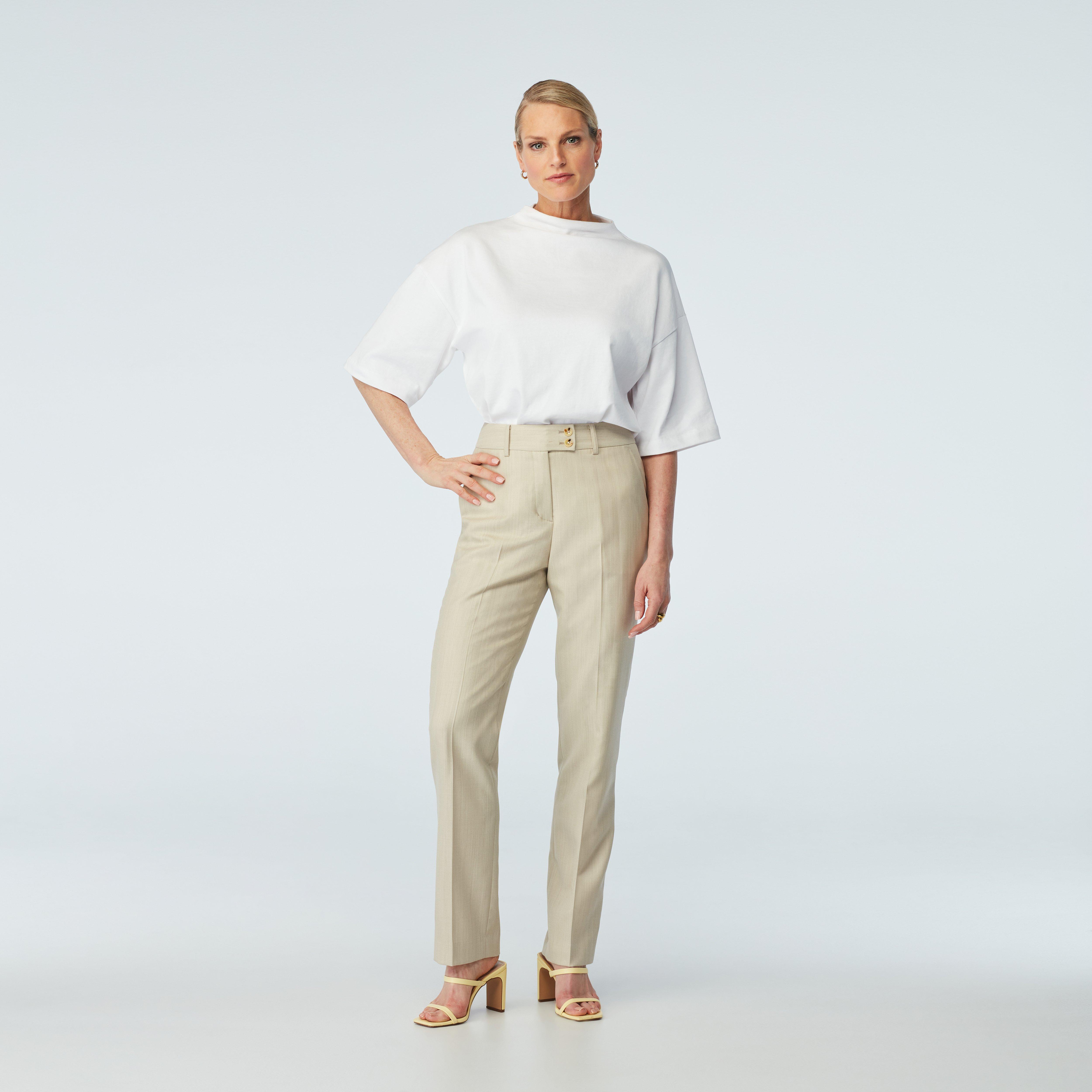 Women's Custom Pants - Modica Herringbone Cream Pants Women | INDOCHINO