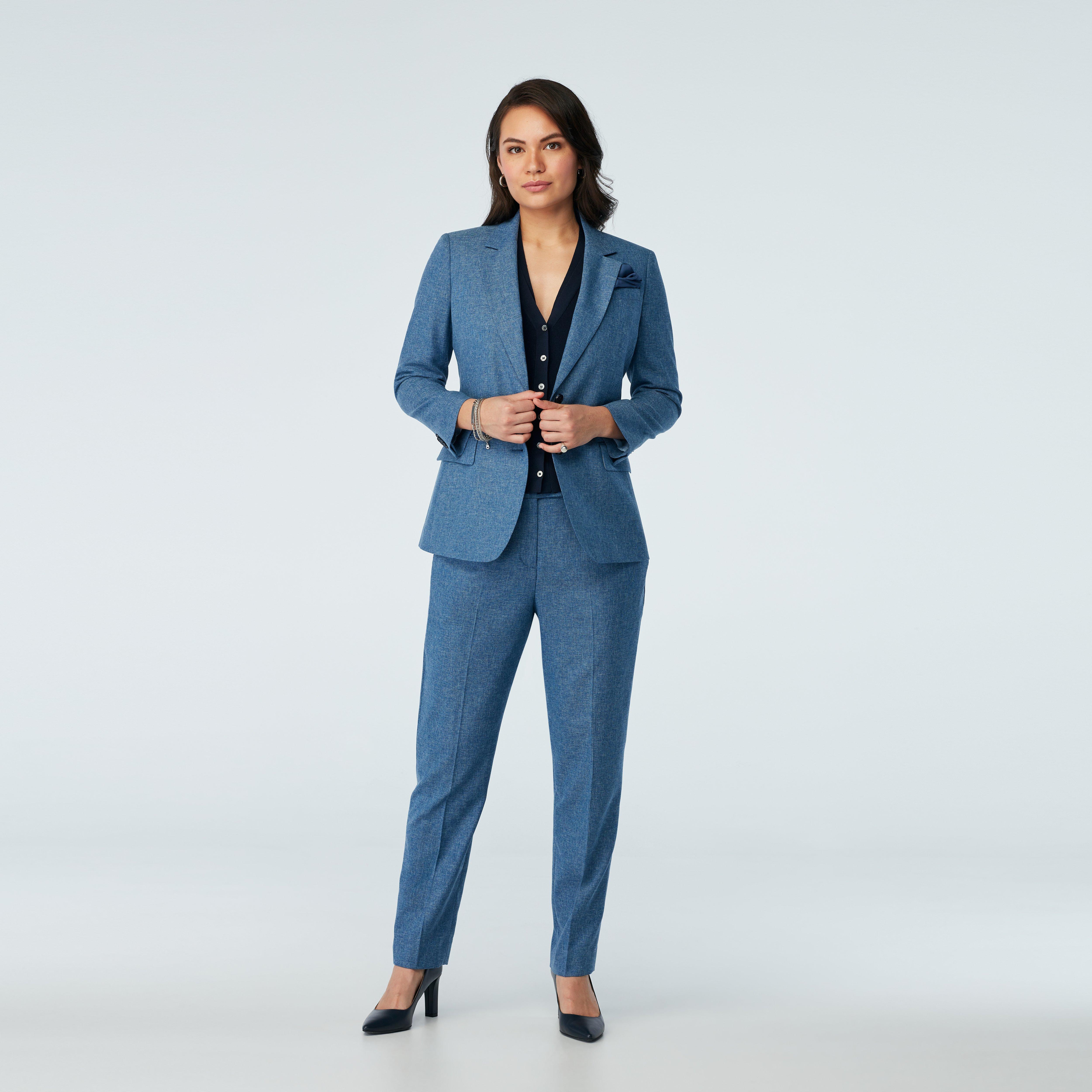 Indochino Women's Custom Marche Wool Blend Stretch Blue Suit