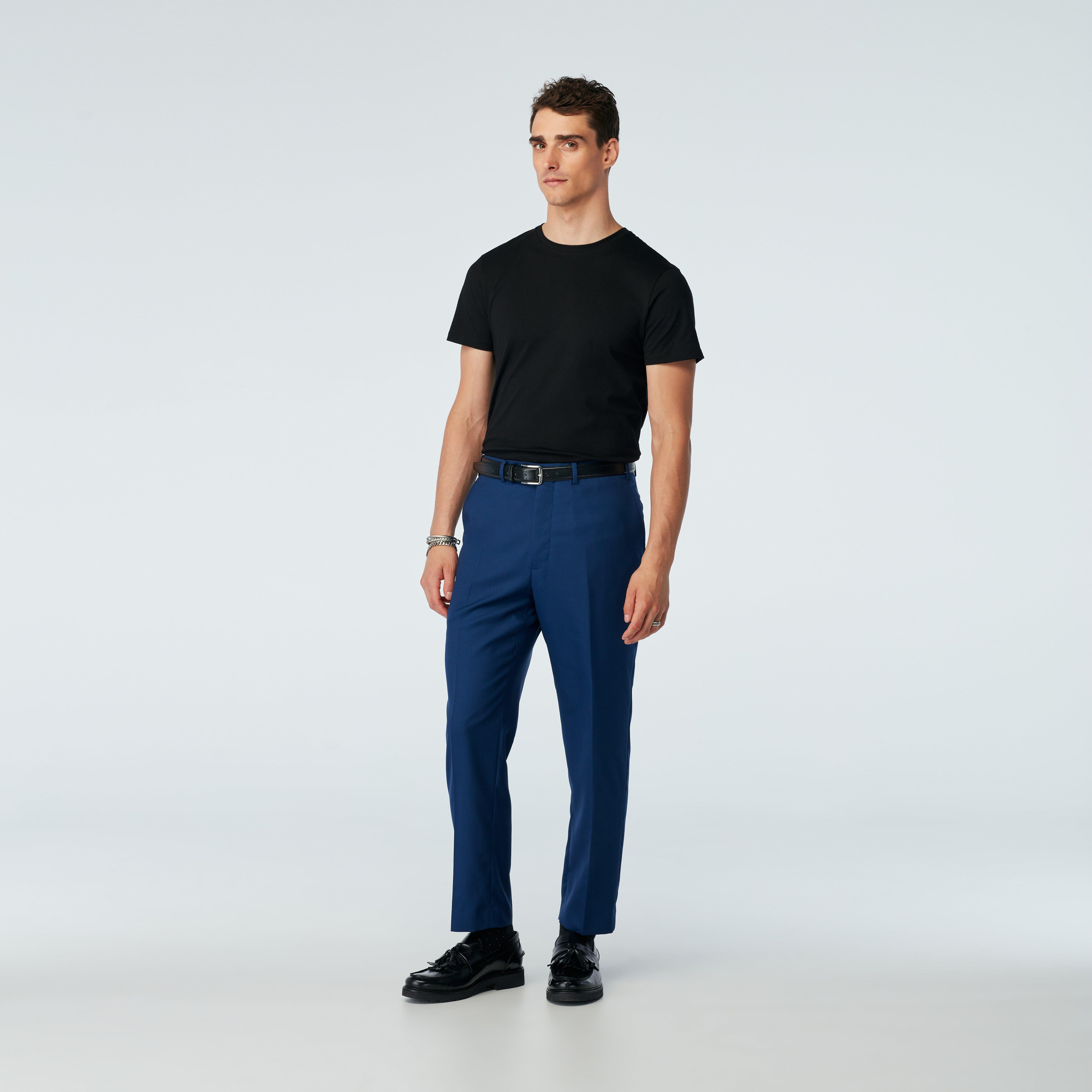 Indochino Men's Custom Odell Wool Silk Blue Pants | Wool/Silk