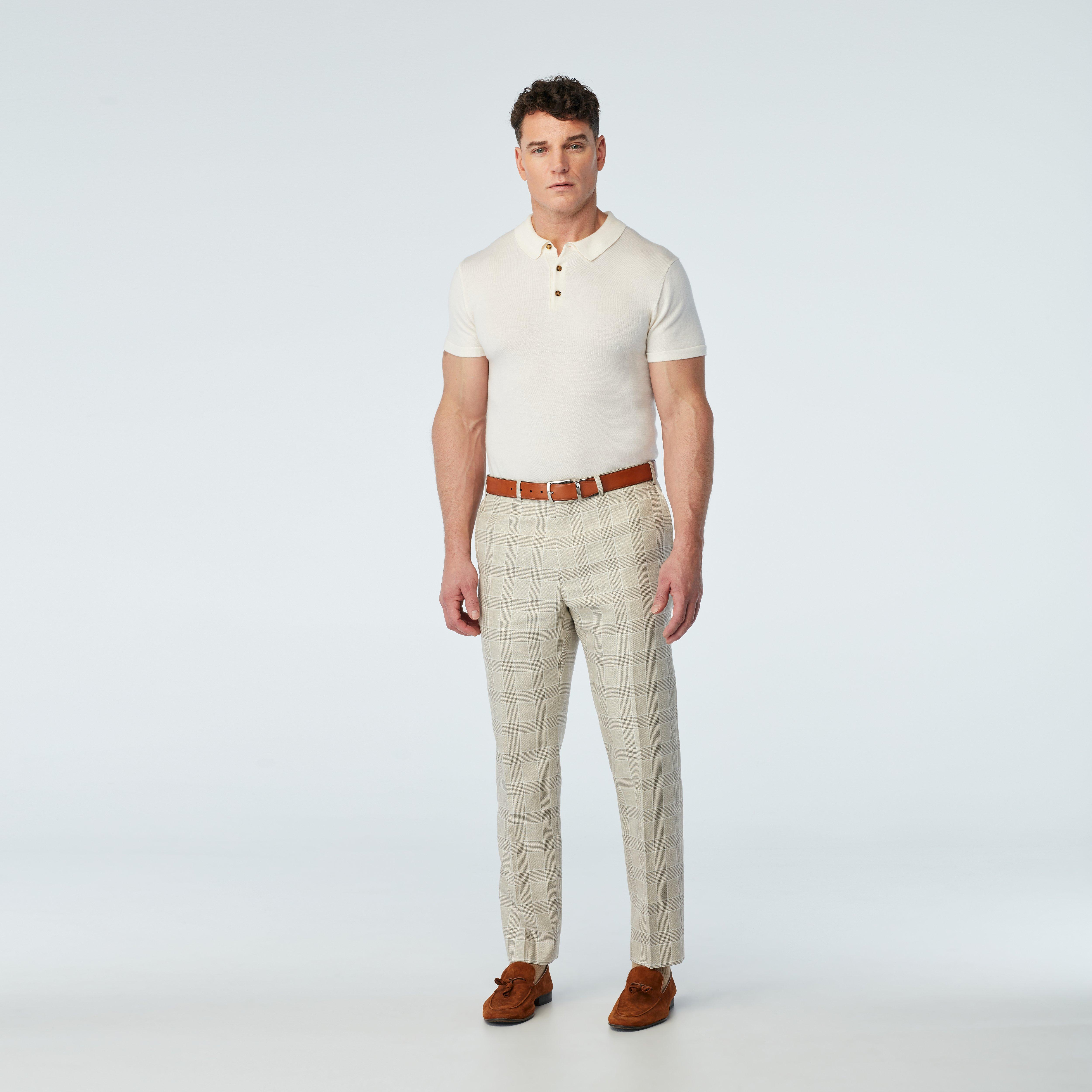 メンズウェア BELLMORE EMBLEM CHECK PANTS - BEIGE Men's Custom Pants - Outwell Plaid Sand Pants | INDOCHINO