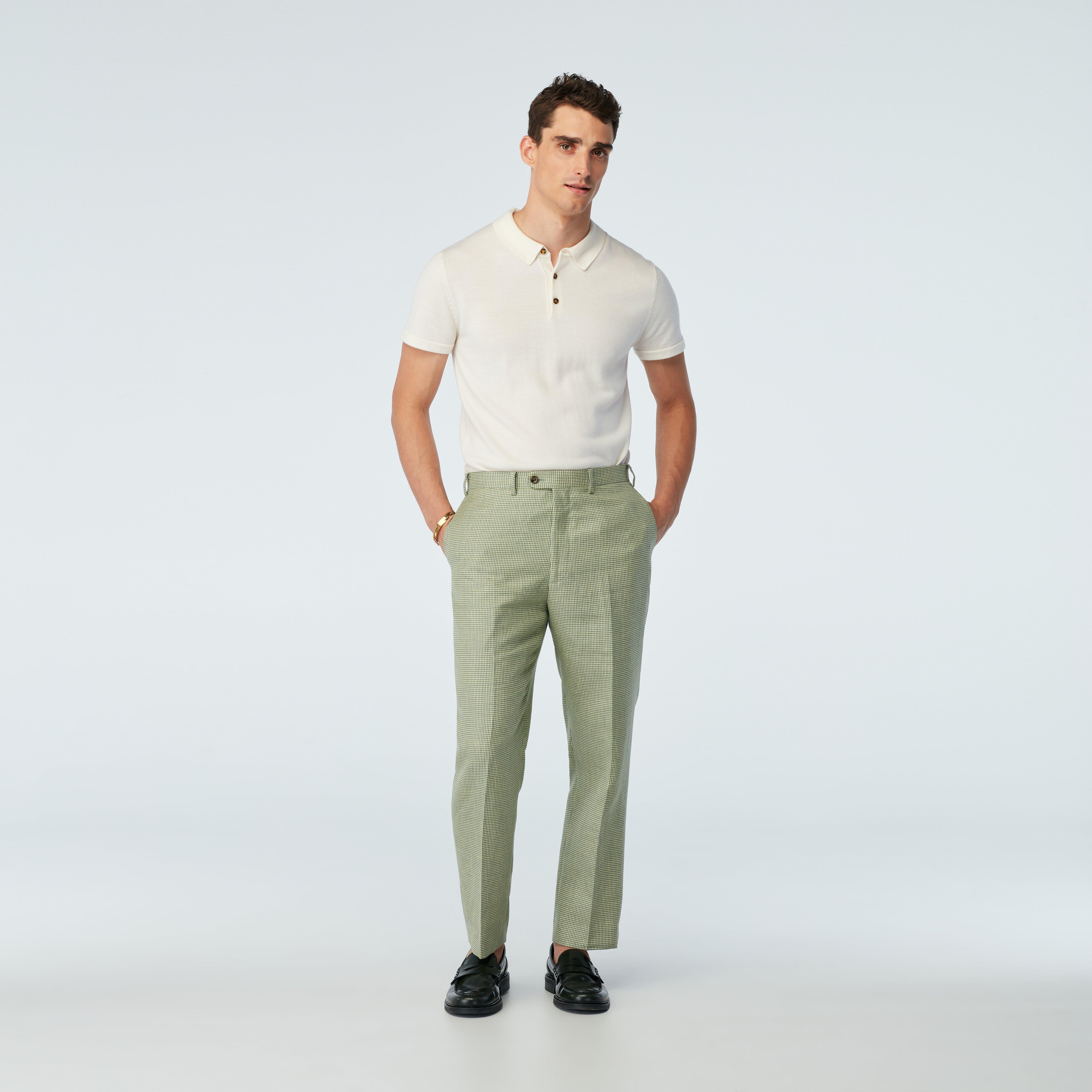 Men's Custom Pants - Ockbrook Ramie Wool Houndstooth Sage Pants | INDOCHINO