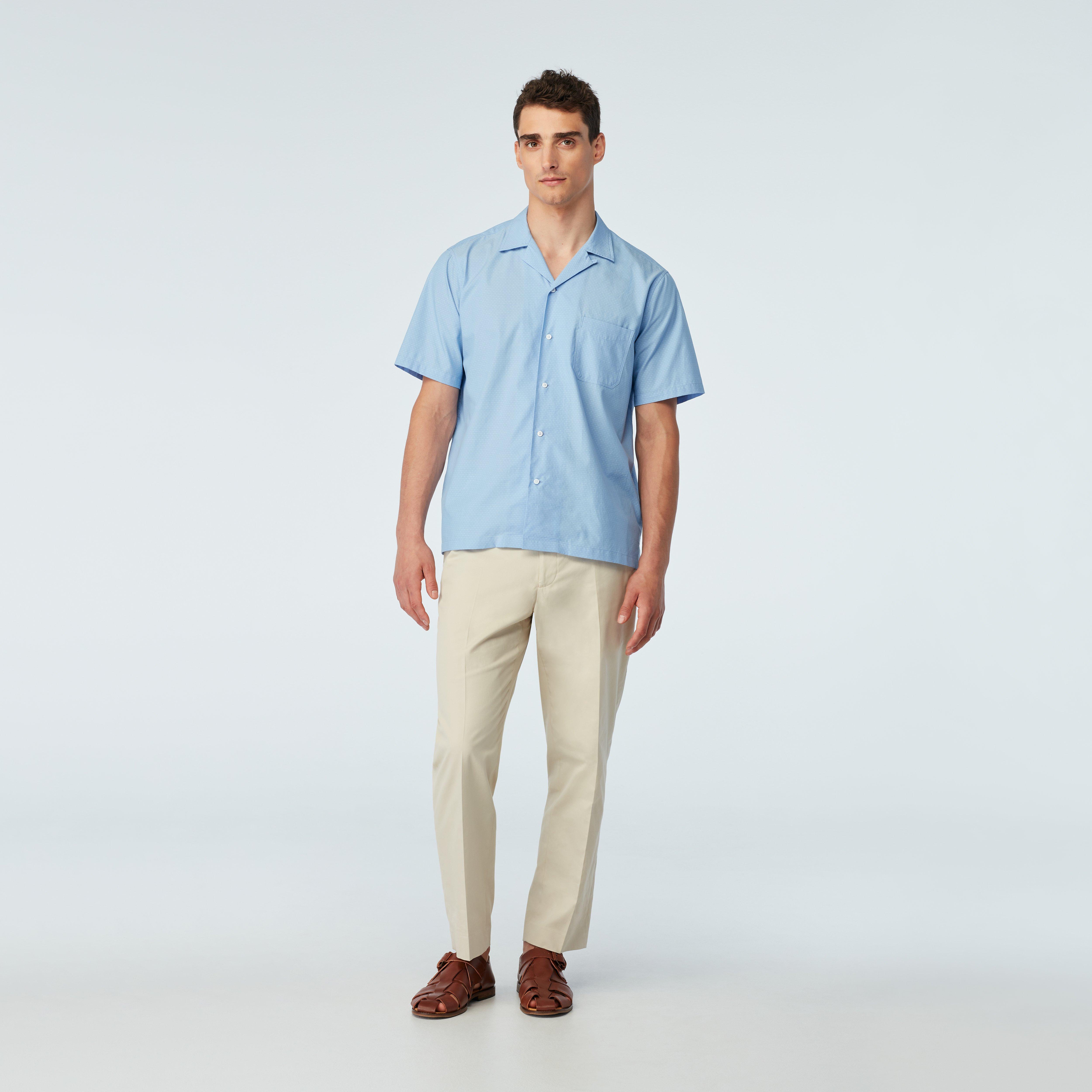 Men's Camp Shirts - Oxley Dobby Blue Camp Shirt | INDOCHINO