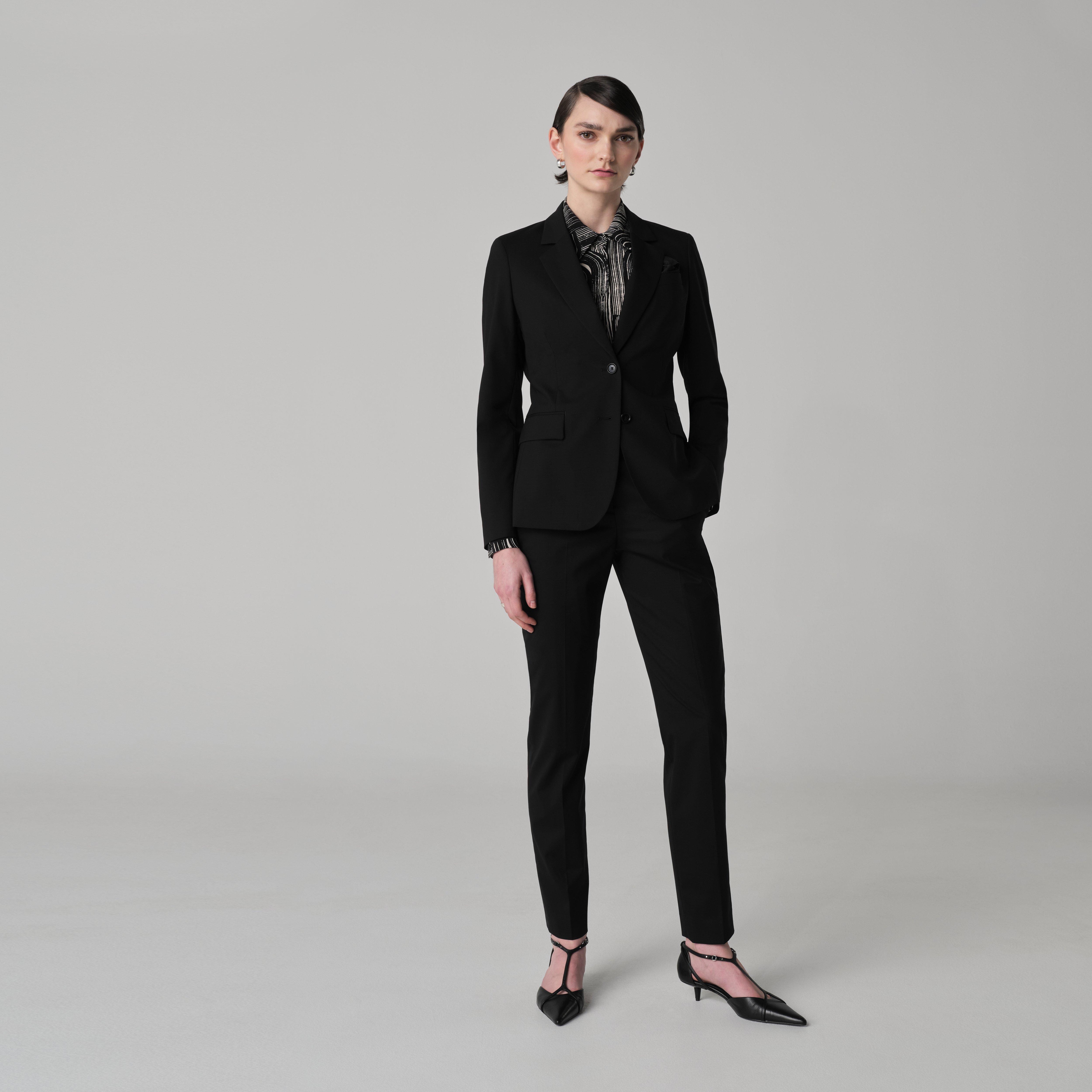 black dress suit ladies Zapakasa Women Black Single Breasted Pencil Midi Business Suits Two Piece  Notched Lapel Dress Suits with Sleeves main image 1