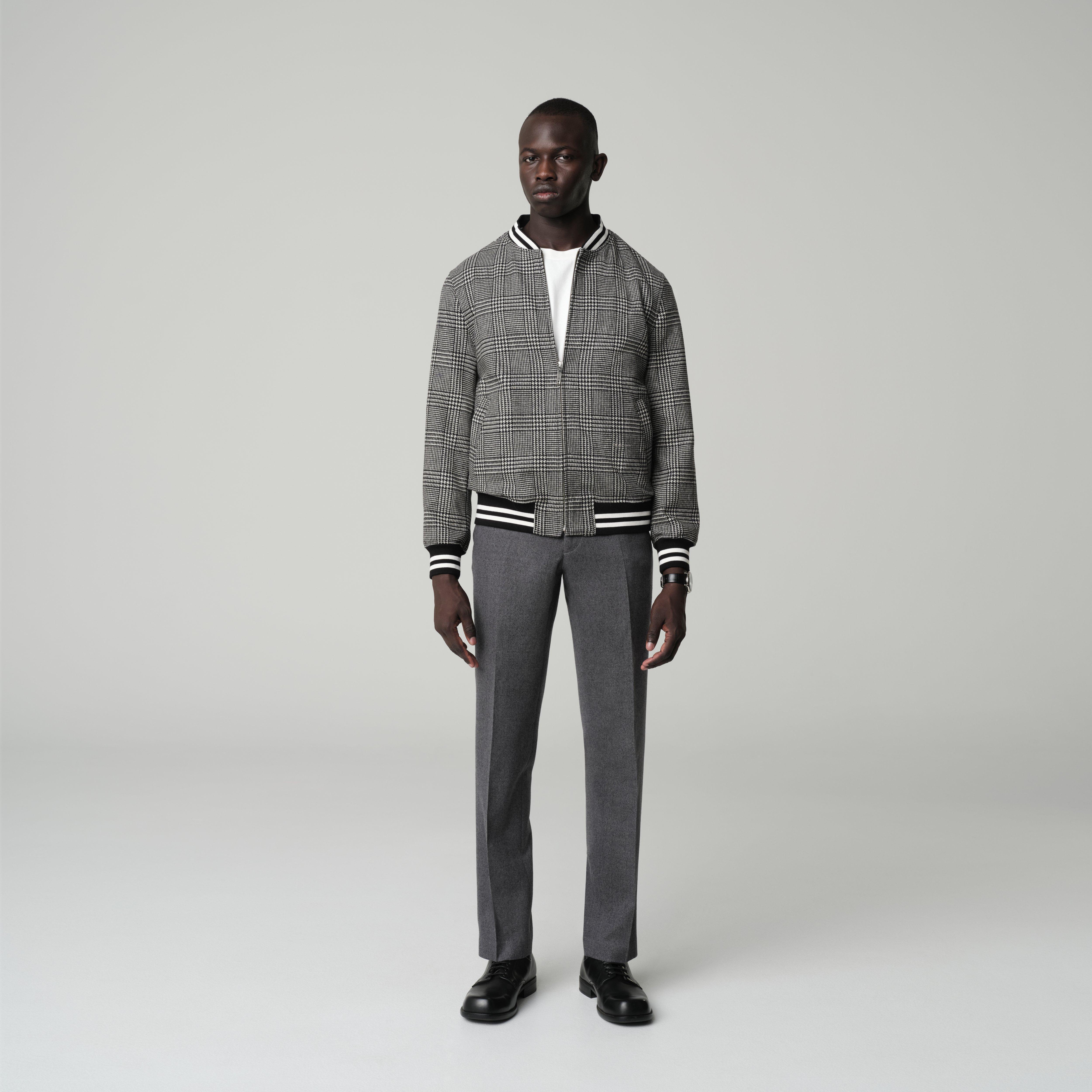 Men's Bomber Jackets - Varsity Houndstooth Plaid Black and White