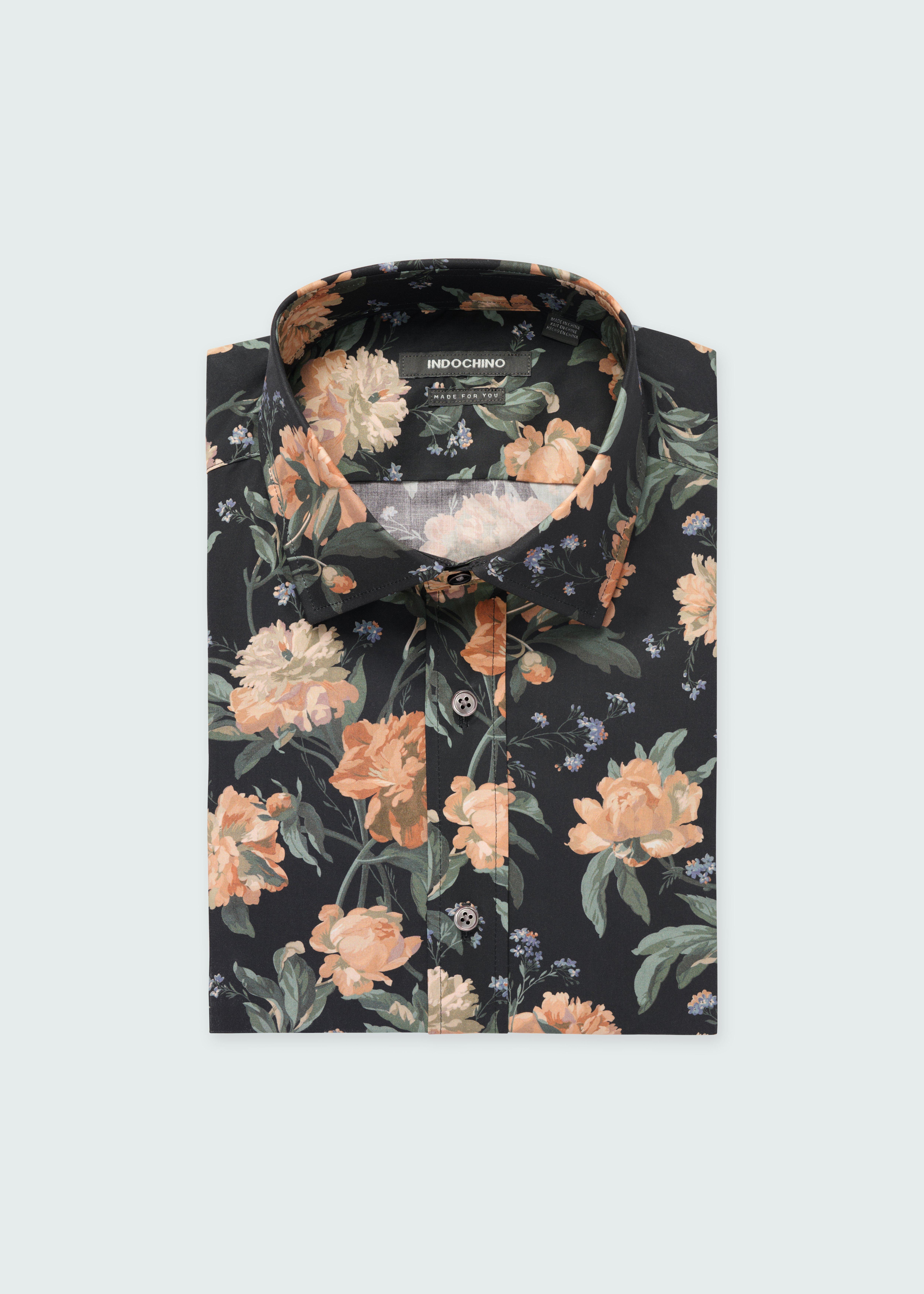 Men's Dress Shirts - London Bloom Floral Print Midnight Blue