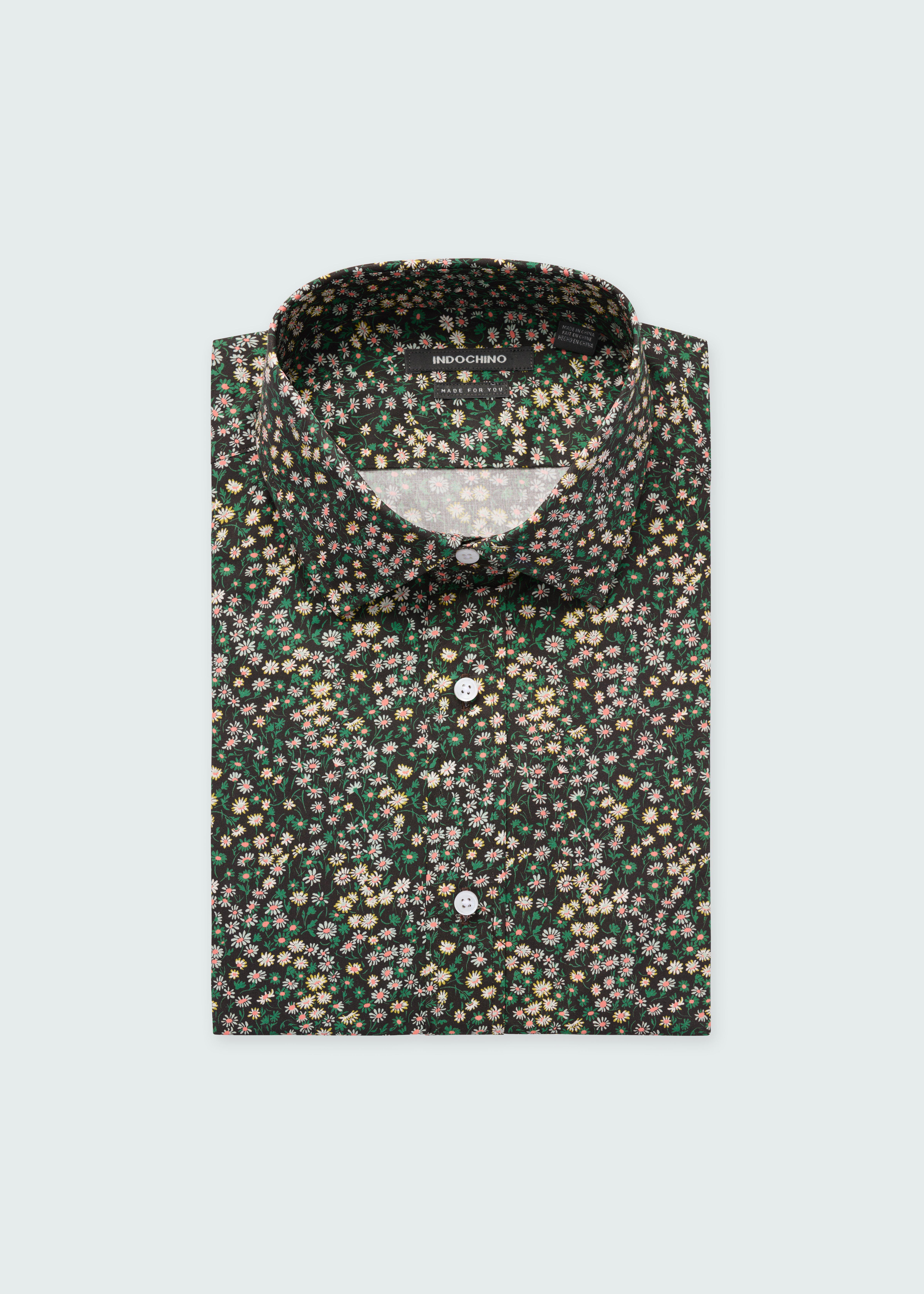 green emerald velvet dress Panda Tropical Leaves Long Sleeve Men Button Up Shirt, Green Floral Summer Print Dress Buttoned Collar Casual Dress Shirt with Chest Pocket S